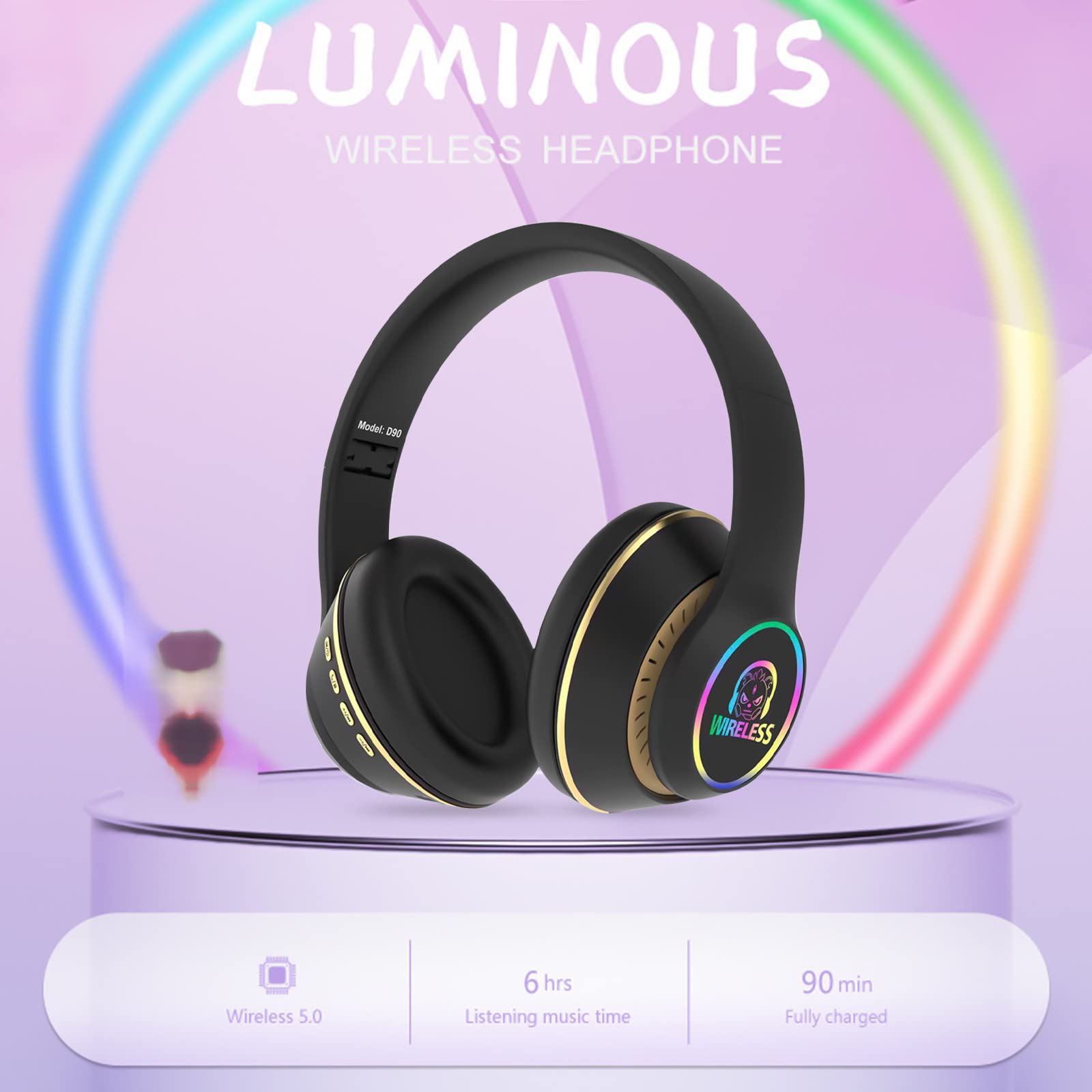 Foto 5 pulgar | Auriculares Bluetooth 5.0 Para Colocar Sobre Las Orejas, Led, Plegables, Inalámbricos, Negros - Venta Internacional.