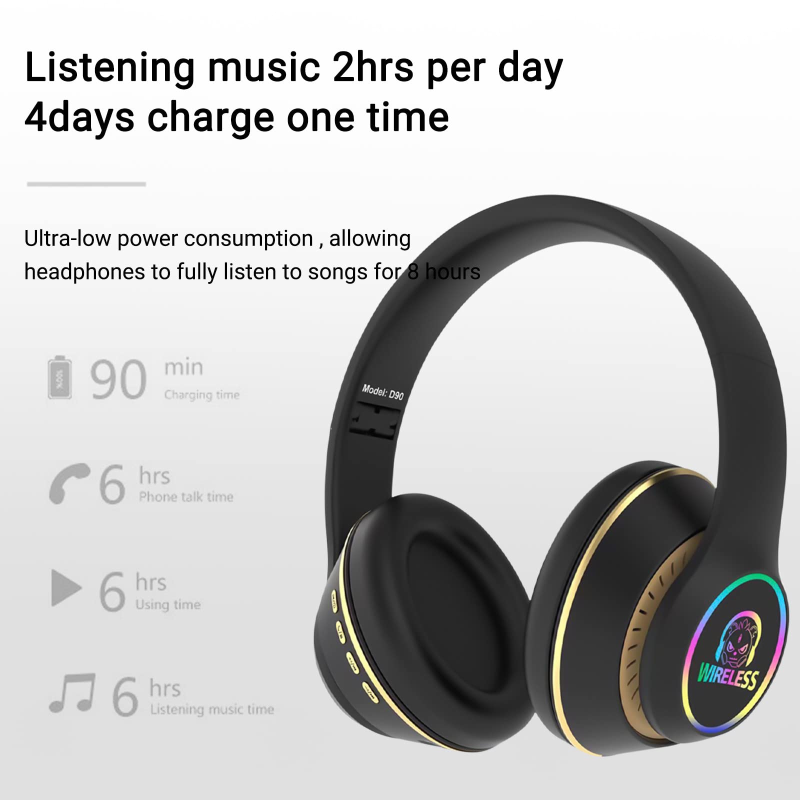 Foto 7 pulgar | Auriculares Bluetooth 5.0 Para Colocar Sobre Las Orejas, Led, Plegables, Inalámbricos, Negros - Venta Internacional.