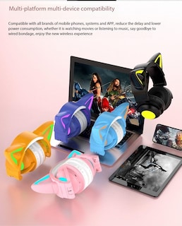 Foto 3 | Auriculares Bluetooth Con Bonitas Orejas De Gato Con Dibujos Animados, Efecto De Luz Rgb - Venta Internacional.
