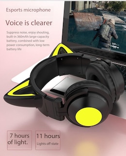 Foto 5 | Auriculares Bluetooth Con Bonitas Orejas De Gato Con Dibujos Animados, Efecto De Luz Rgb - Venta Internacional.