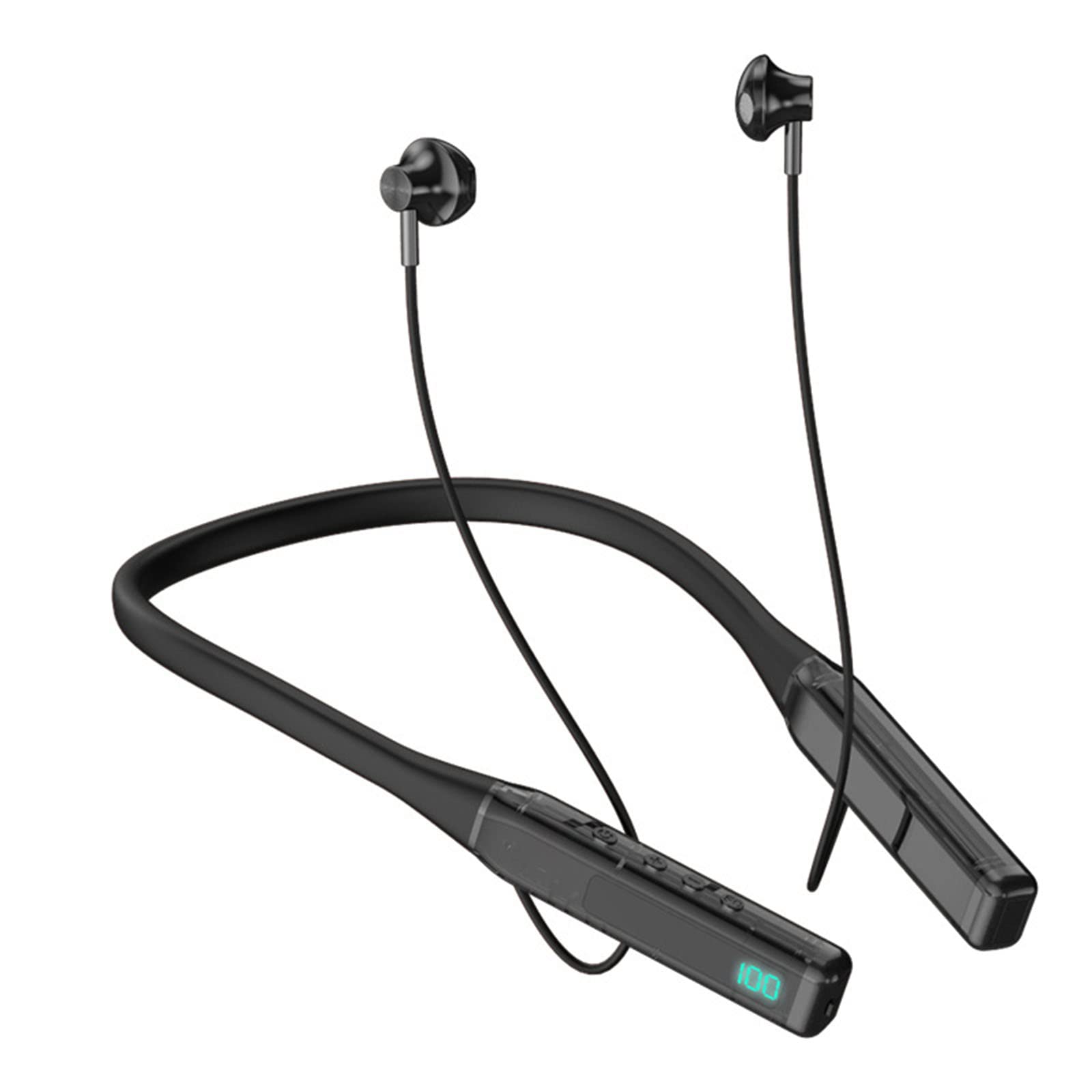 Auriculares Bluetooth Con Banda Para El Cuello, Pantalla Led Genérica Ipx5, Color Negro - Venta Internacional.