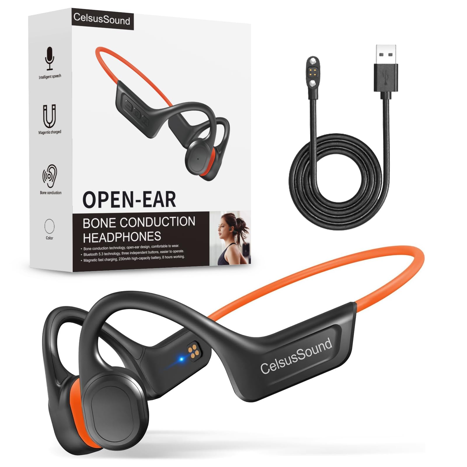 Auriculares De Conducción Ósea Celsussound Upgraded Ipx7 Orange - Venta Internacional.