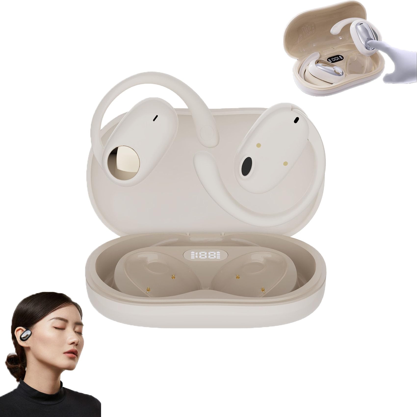 Auriculares Bluetooth Sporty Hanging Ear 5.4 Con Micrófono, Color Beige - Venta Internacional.