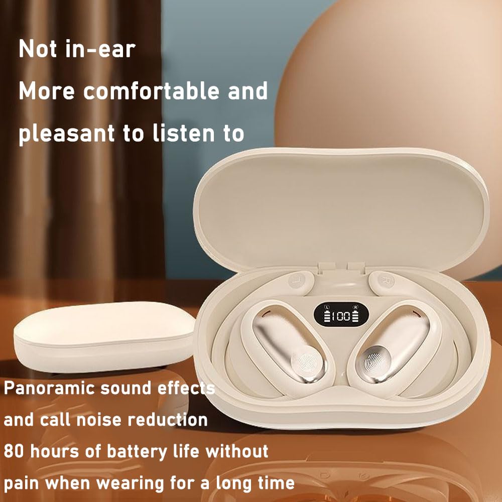 Foto 6 pulgar | Auriculares Bluetooth Sporty Hanging Ear 5.4 Con Micrófono, Color Beige - Venta Internacional.