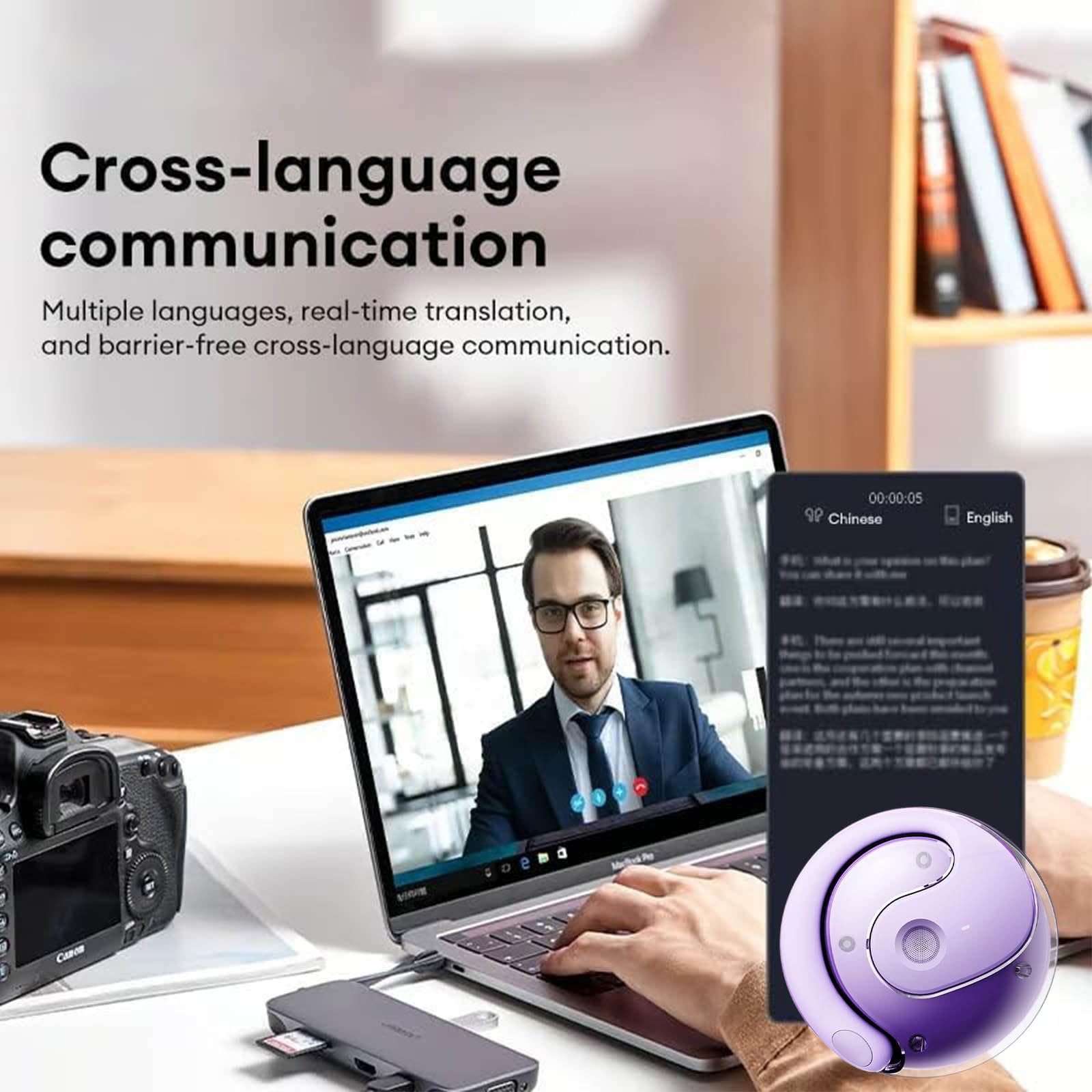 Foto 4 pulgar | Auriculares De Traducción Para Traductores De Idiomas Bluetooth 5.4, Color Morado - Venta Internacional.