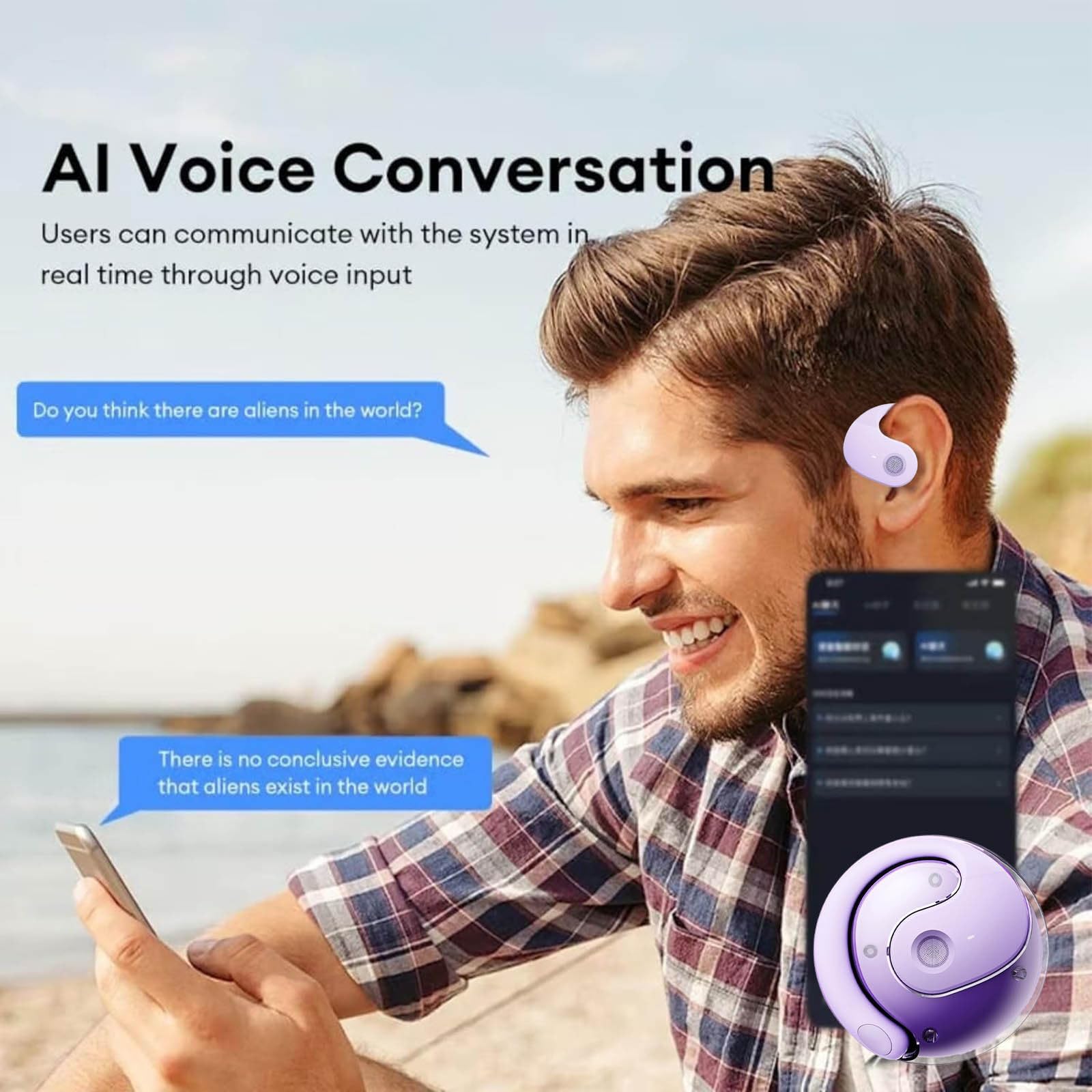 Foto 7 pulgar | Auriculares De Traducción Para Traductores De Idiomas Bluetooth 5.4, Color Morado - Venta Internacional.