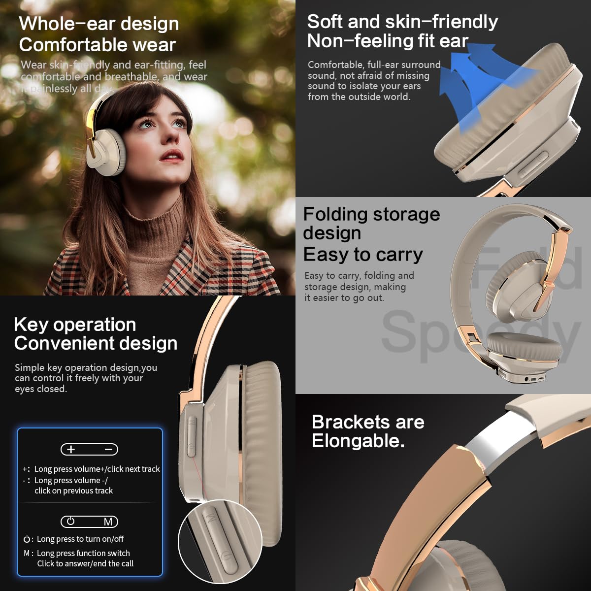 Foto 6 pulgar | Auriculares Inalámbricos Genéricos Para Colocar Sobre Las Orejas Bluetooth V5.0 Khaki - Venta Internacional.