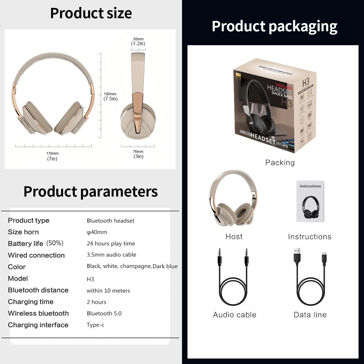 Foto 7 pulgar | Auriculares Inalámbricos Genéricos Para Colocar Sobre Las Orejas Bluetooth V5.0 Khaki - Venta Internacional.