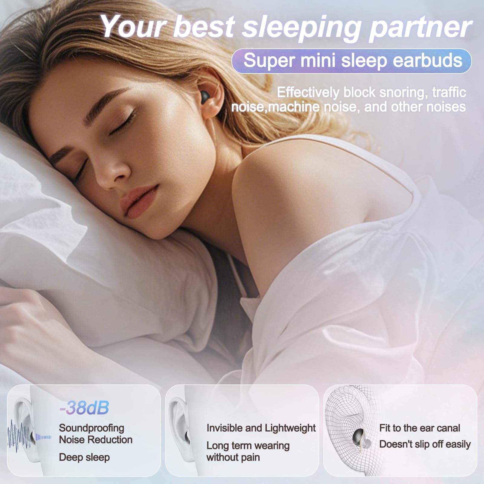Foto 3 pulgar | Auriculares Para Dormir Genéricos Invisibles Ultrafinos Bluetooth 5.3 Negros - Venta Internacional.