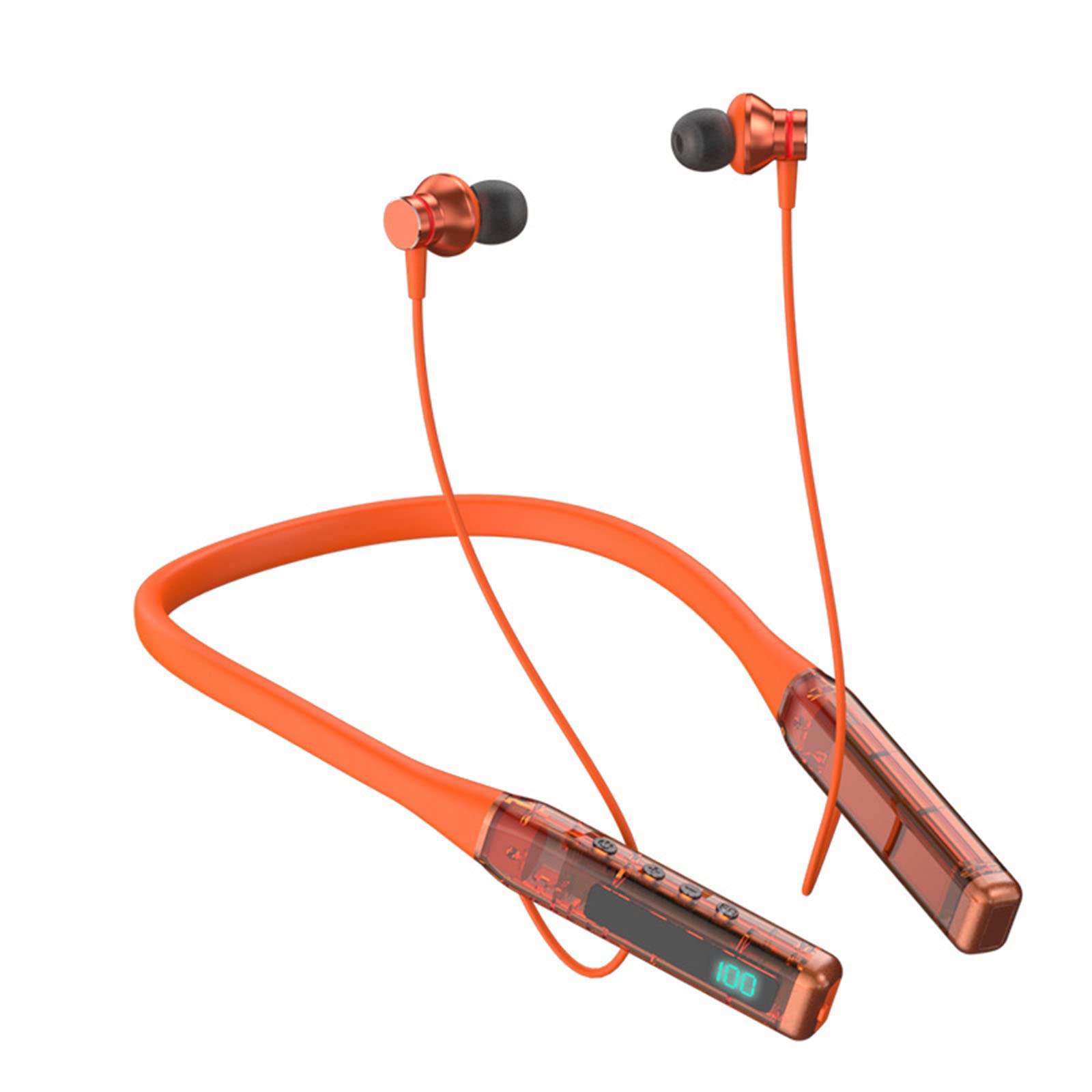 Auriculares Bluetooth Con Banda Para El Cuello, Pantalla Led Genérica, Naranja - Venta Internacional.