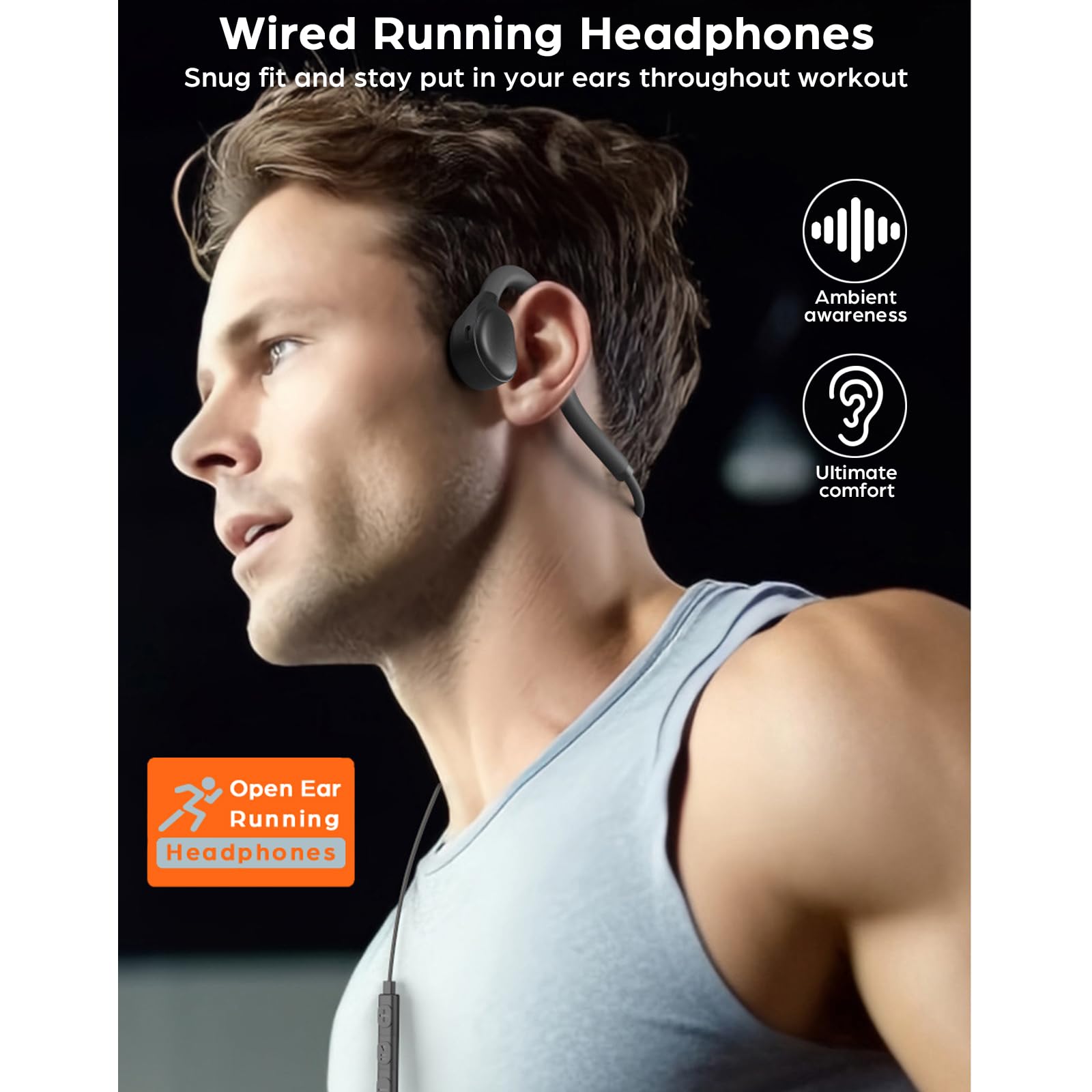 Foto 2 | Auriculares Deportivos De Oído Abierto, Banda Para El Cuello Con Cable Y Micrófono Tipo C - Venta Internacional.