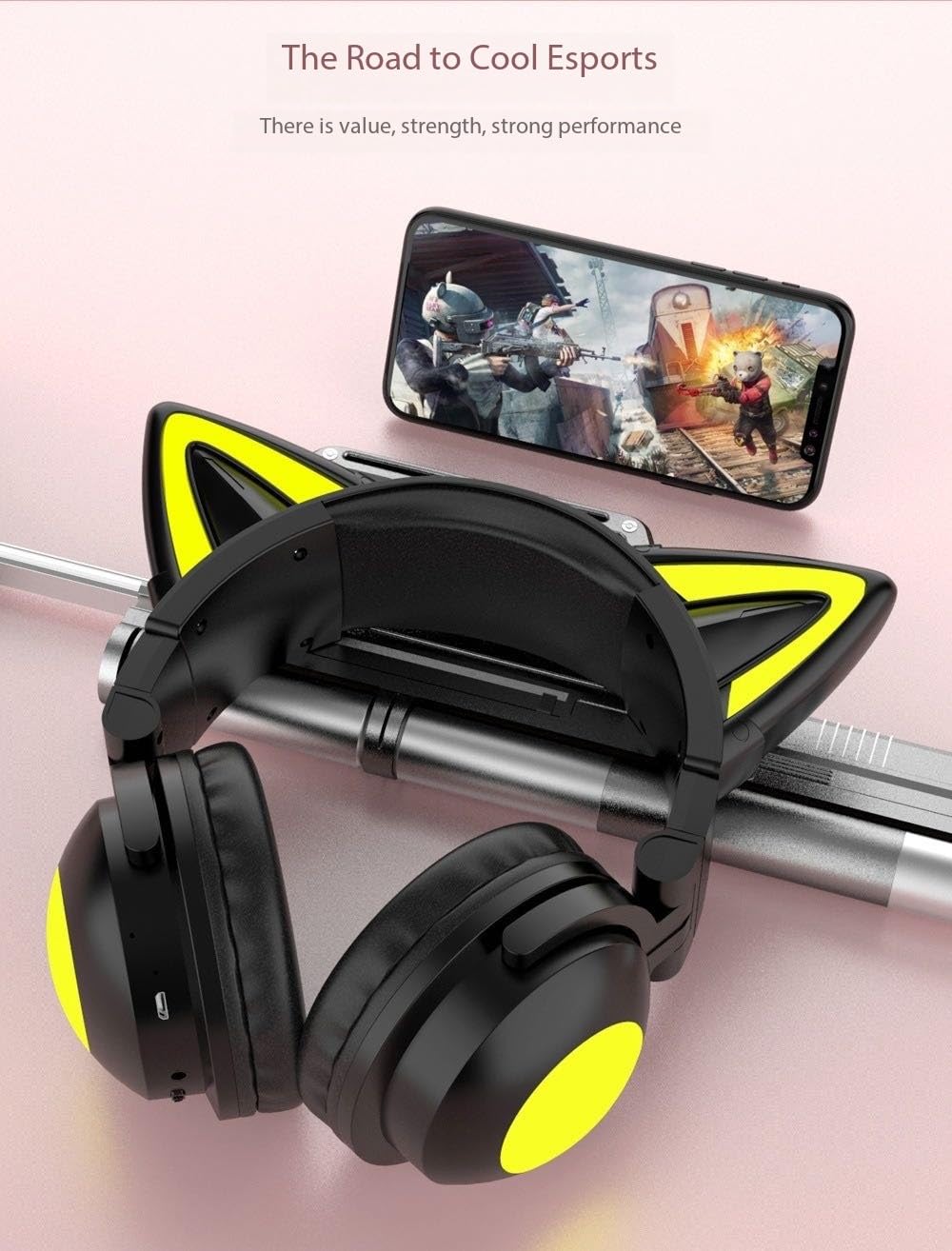 Foto 4 pulgar | Auriculares Bluetooth Con Bonitas Orejas De Gato Con Dibujos Animados Rgb, Color Amarillo Claro - Venta Internacional.
