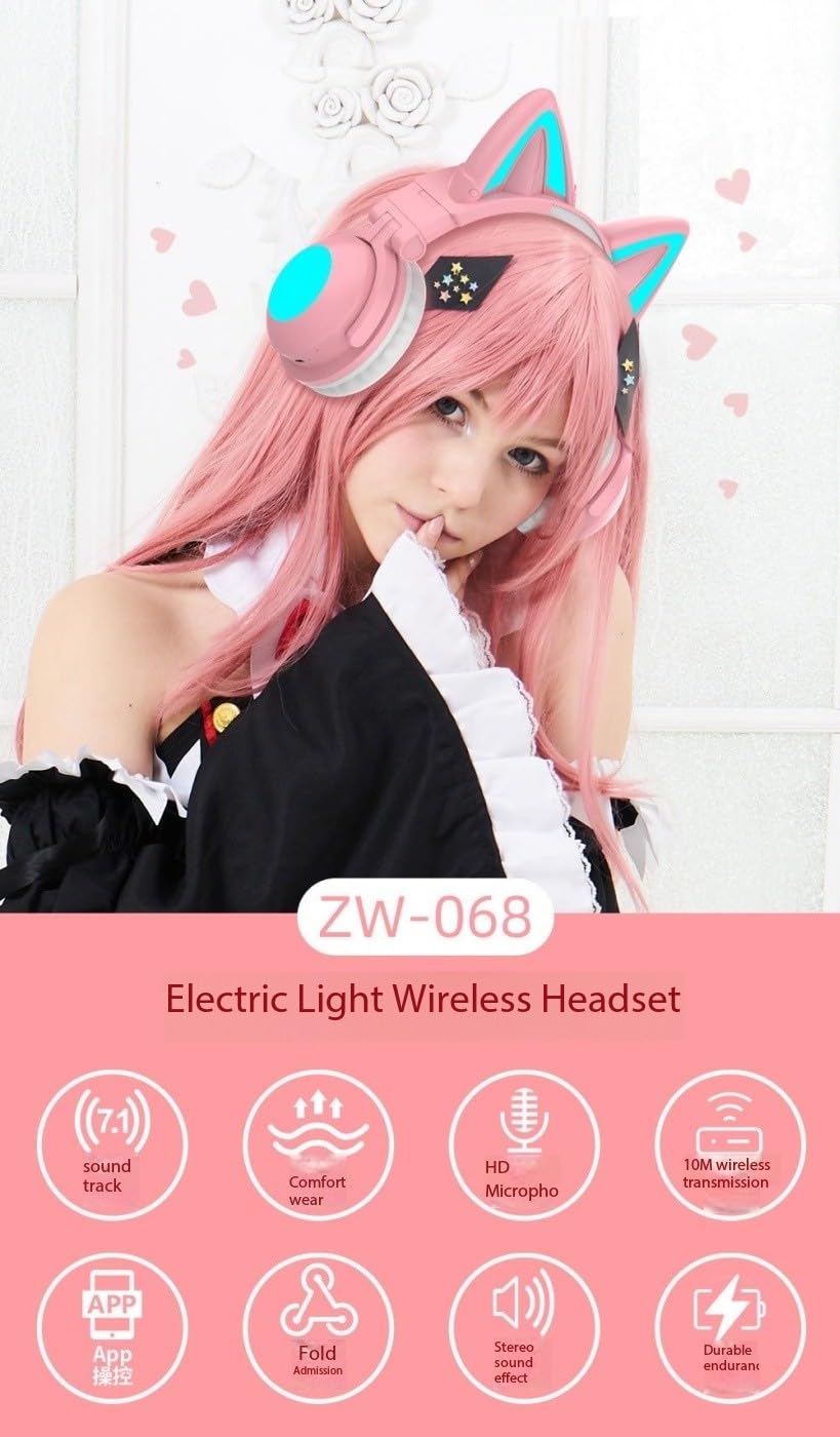 Foto 7 pulgar | Auriculares Bluetooth Con Bonitas Orejas De Gato Con Dibujos Animados Rgb, Color Amarillo Claro - Venta Internacional.