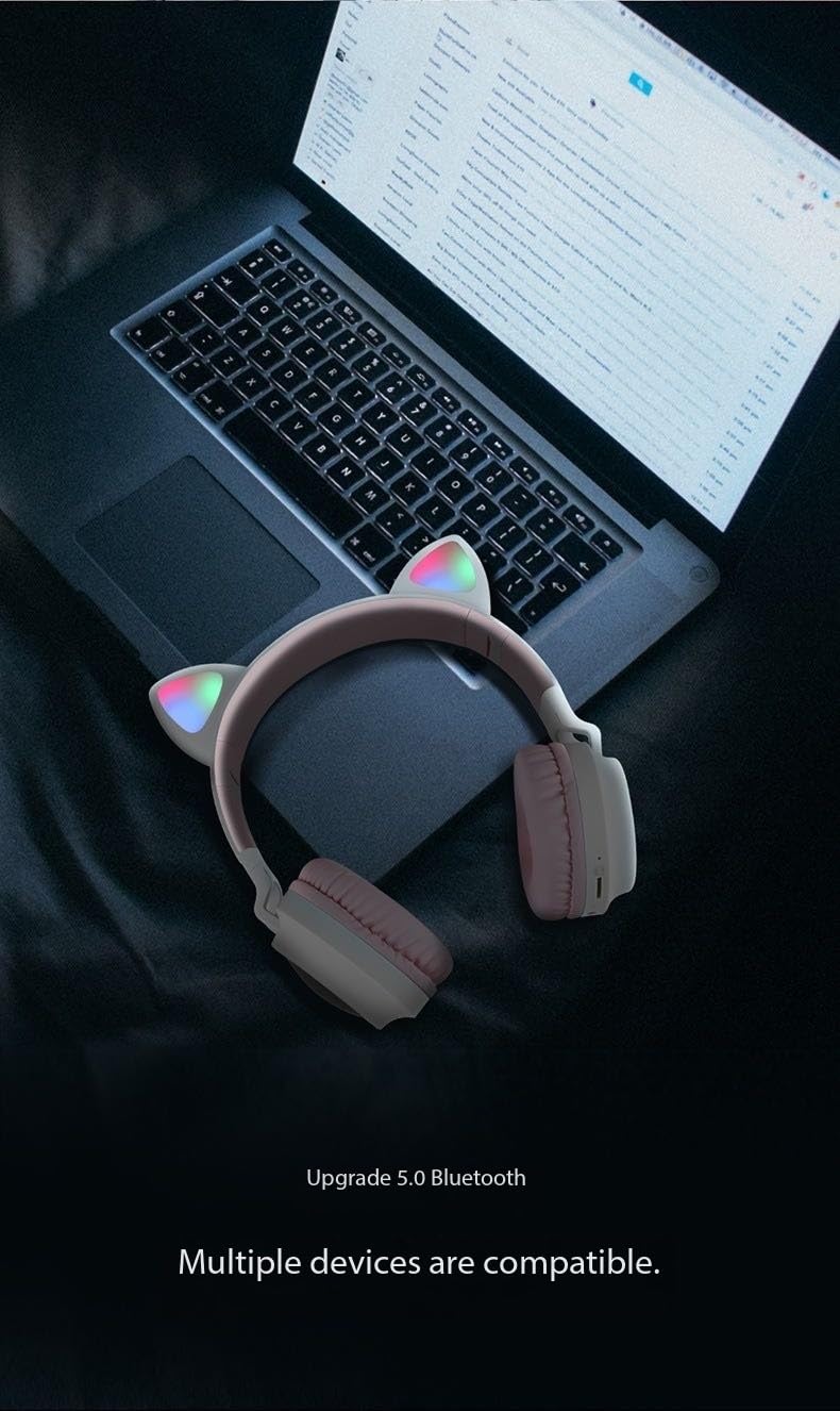 Foto 6 pulgar | Auriculares Bluetooth 5.0 Inalámbricos Plegables Con Forma De Oreja De Gato, Color Morado - Venta Internacional.
