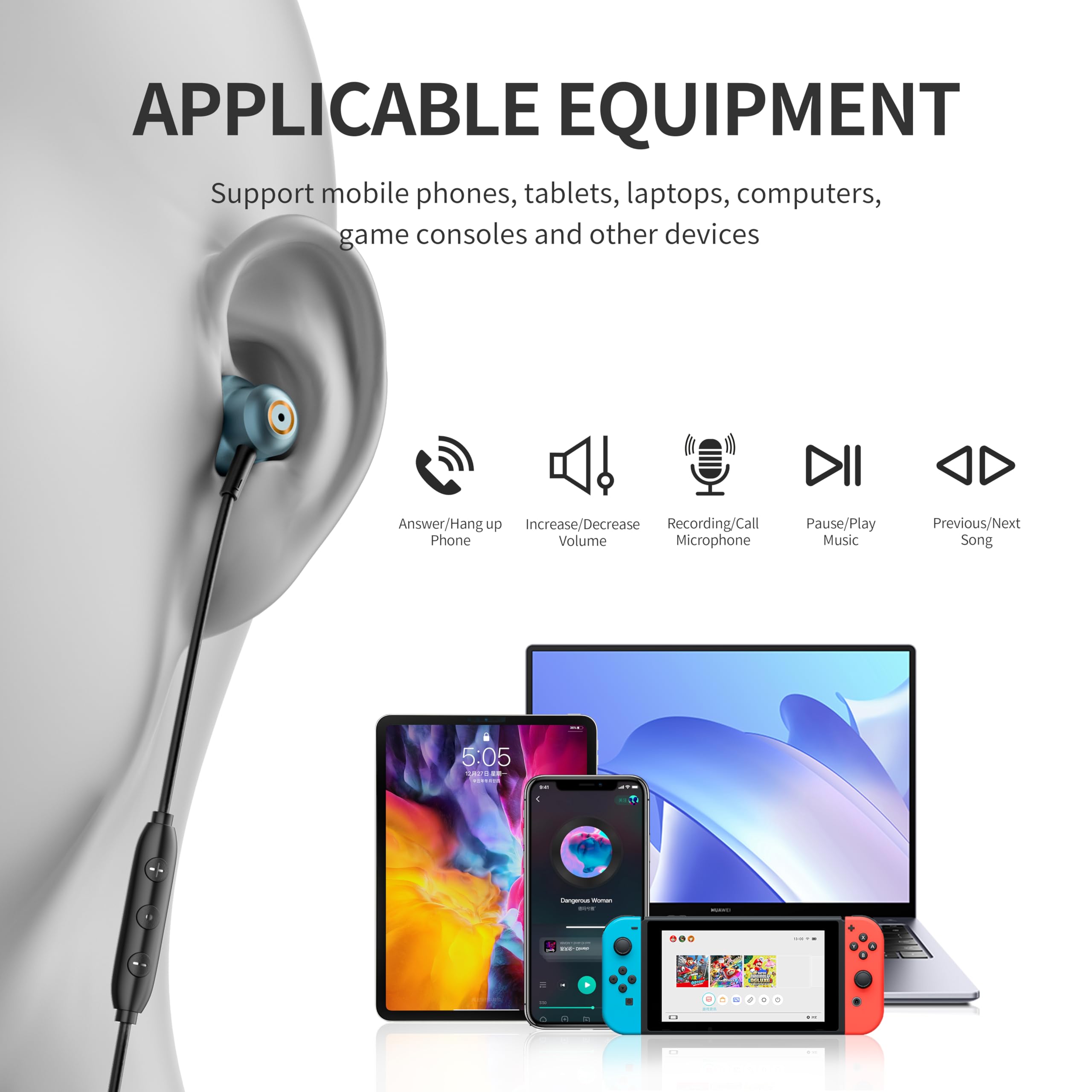 Foto 7 pulgar | Auriculares Intraurales Con Cable Y Micrófono Negros - Venta Internacional.