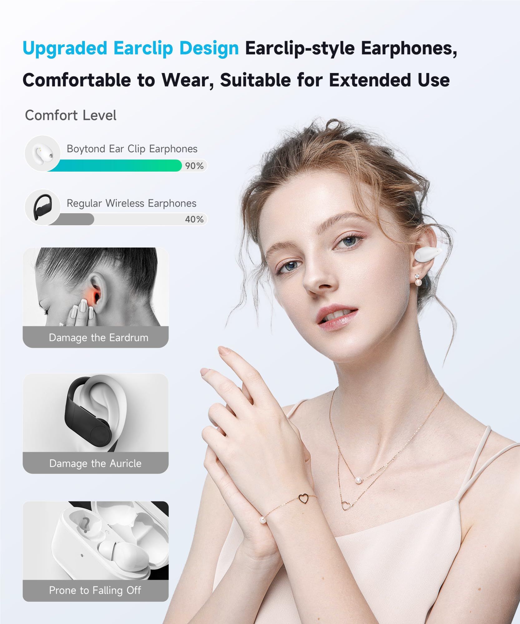 Foto 3 pulgar | Auriculares Inalámbricos Bluetooth De Oído Abierto Boytond Ultra Velvet White - Venta Internacional.
