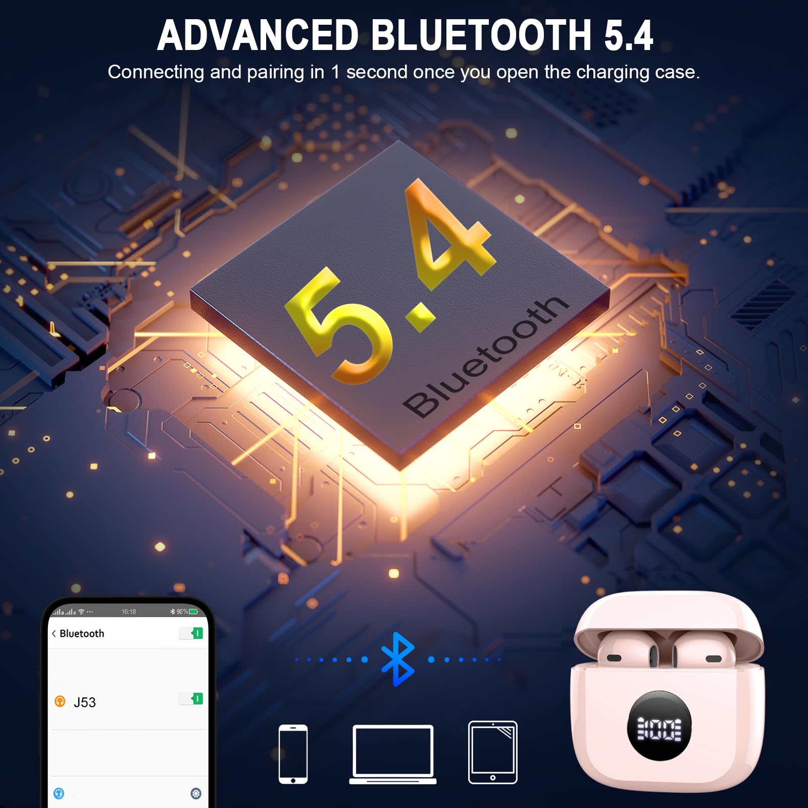 Foto 3 pulgar | Auriculares Inalámbricos Jxrev Bluetooth 5.4 Hifi Stereo Ip7 A Prueba De Agua - Venta Internacional.