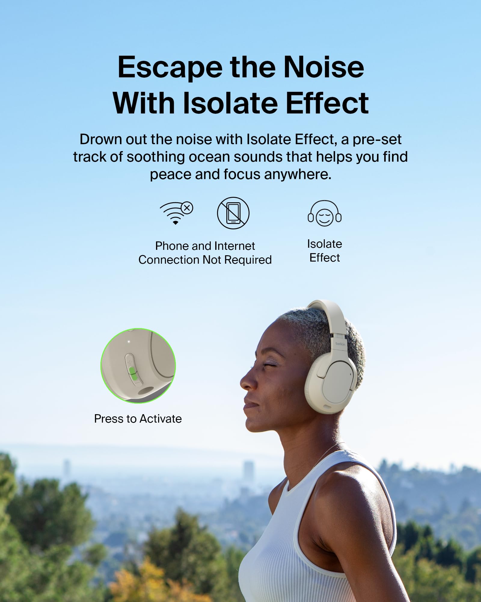 Foto 4 pulgar | Auriculares Supraaurales Bluetooth Belkin Soundform Isolate Sand - Venta Internacional