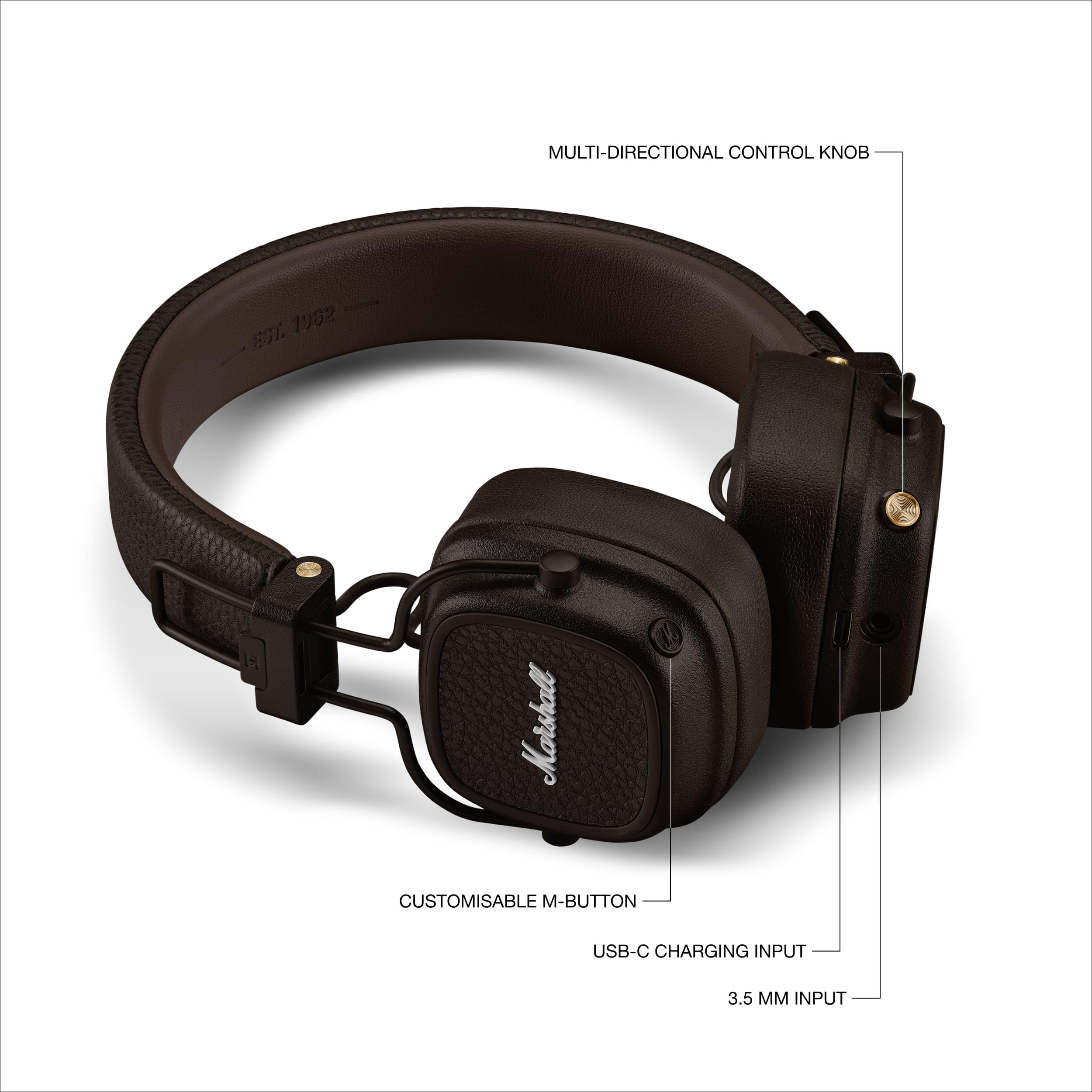 Foto 5 pulgar | Auriculares Bluetooth Marshall Major V para Uso Supraaural Marrón - Venta Internacional