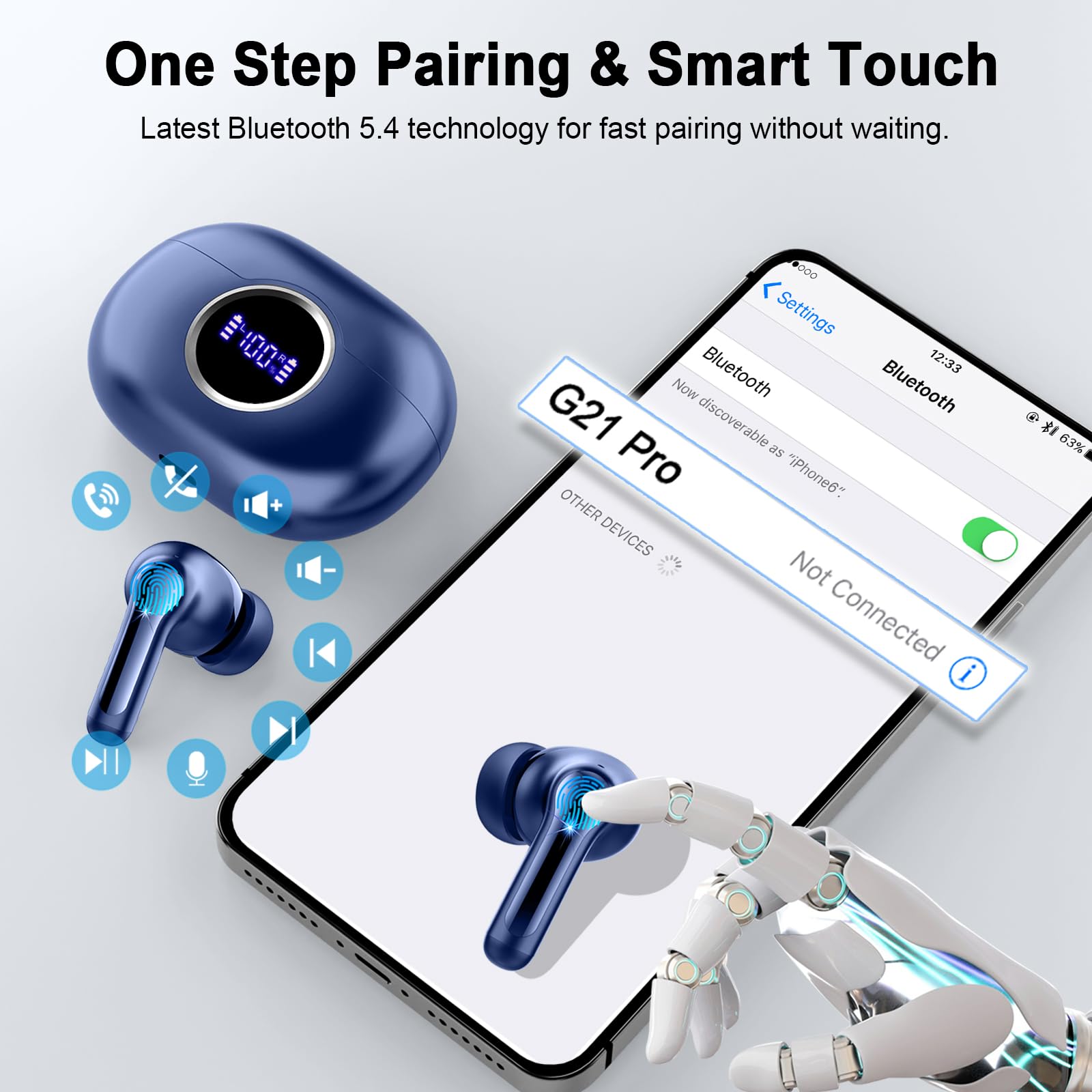 Foto 8 pulgar | Auriculares Inalámbricos Rinsmola G21pro Bluetooth 5.4 Con 36 Horas Azules - Venta Internacional.