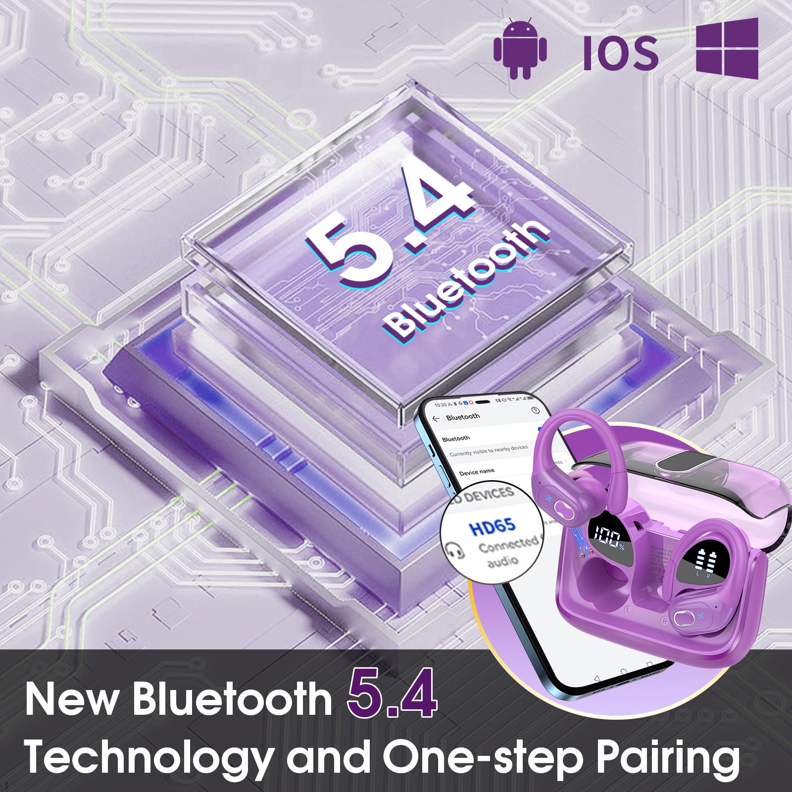 Foto 5 pulgar | Auriculares Inalámbricos Aptkdoe 75hrs Bluetooth 5.4, Color Morado - Venta Internacional.
