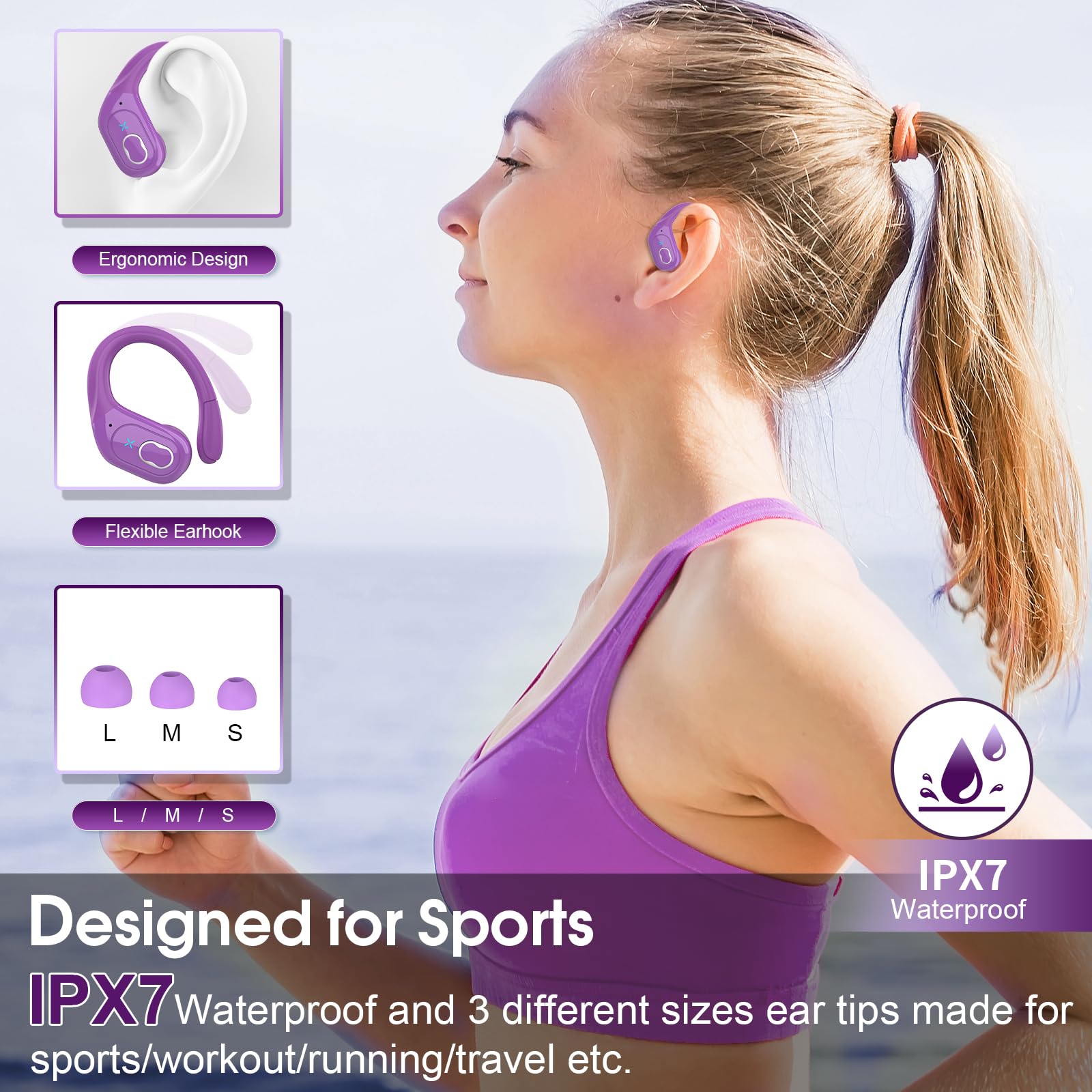 Foto 6 pulgar | Auriculares Inalámbricos Aptkdoe 75hrs Bluetooth 5.4, Color Morado - Venta Internacional.