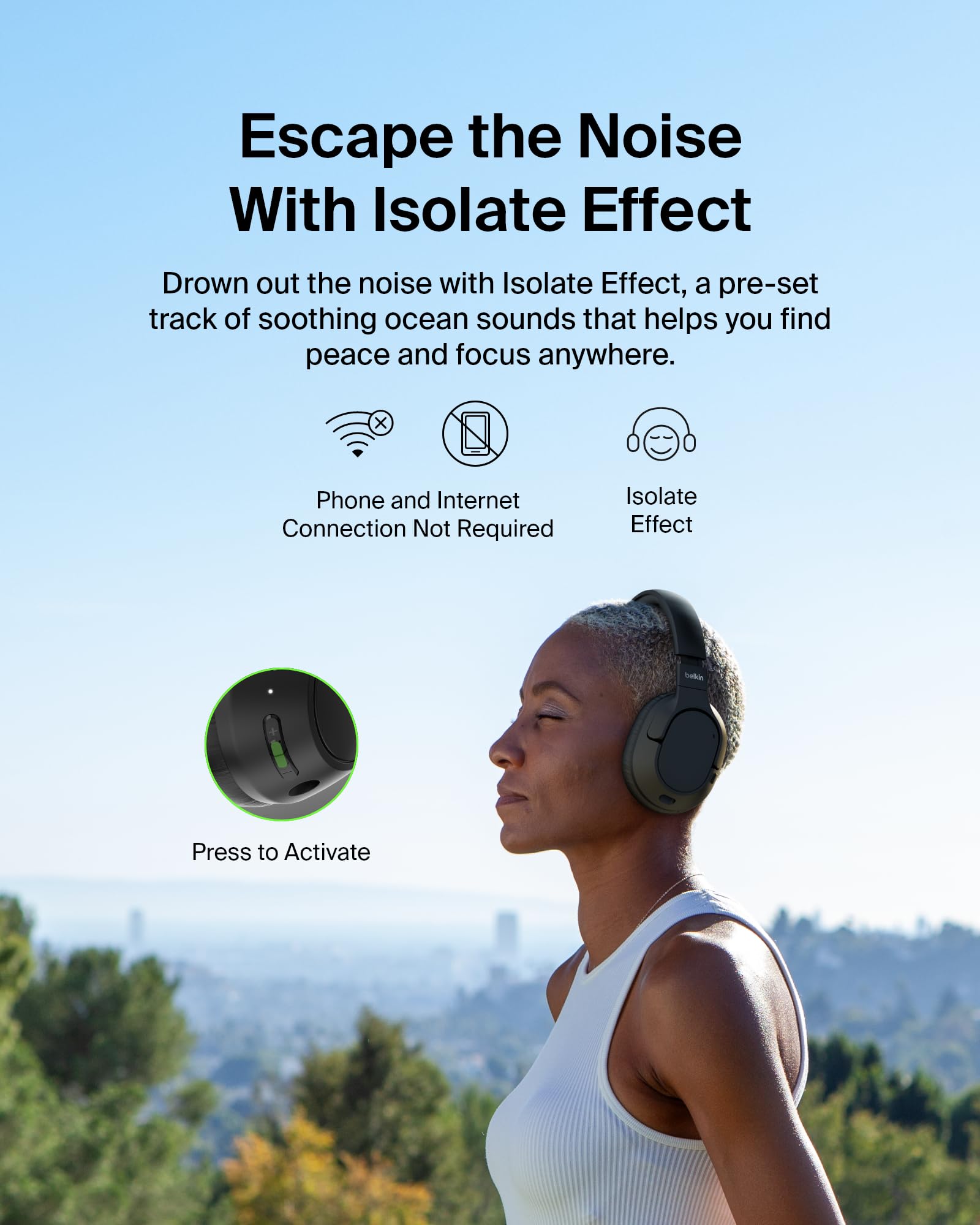 Foto 4 pulgar | Auriculares Supraaurales Bluetooth Belkin Soundform Isolate Negros - Venta Internacional.