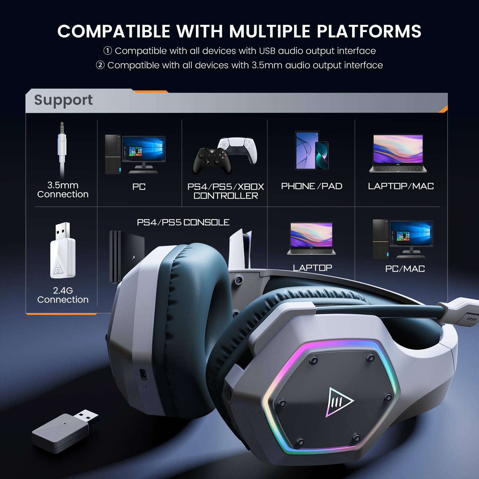 Foto 7 pulgar | Auriculares Inalámbricos Para Juegos Eksa E1000wt Con Micrófono De Sonido 7.1 - Venta Internacional.