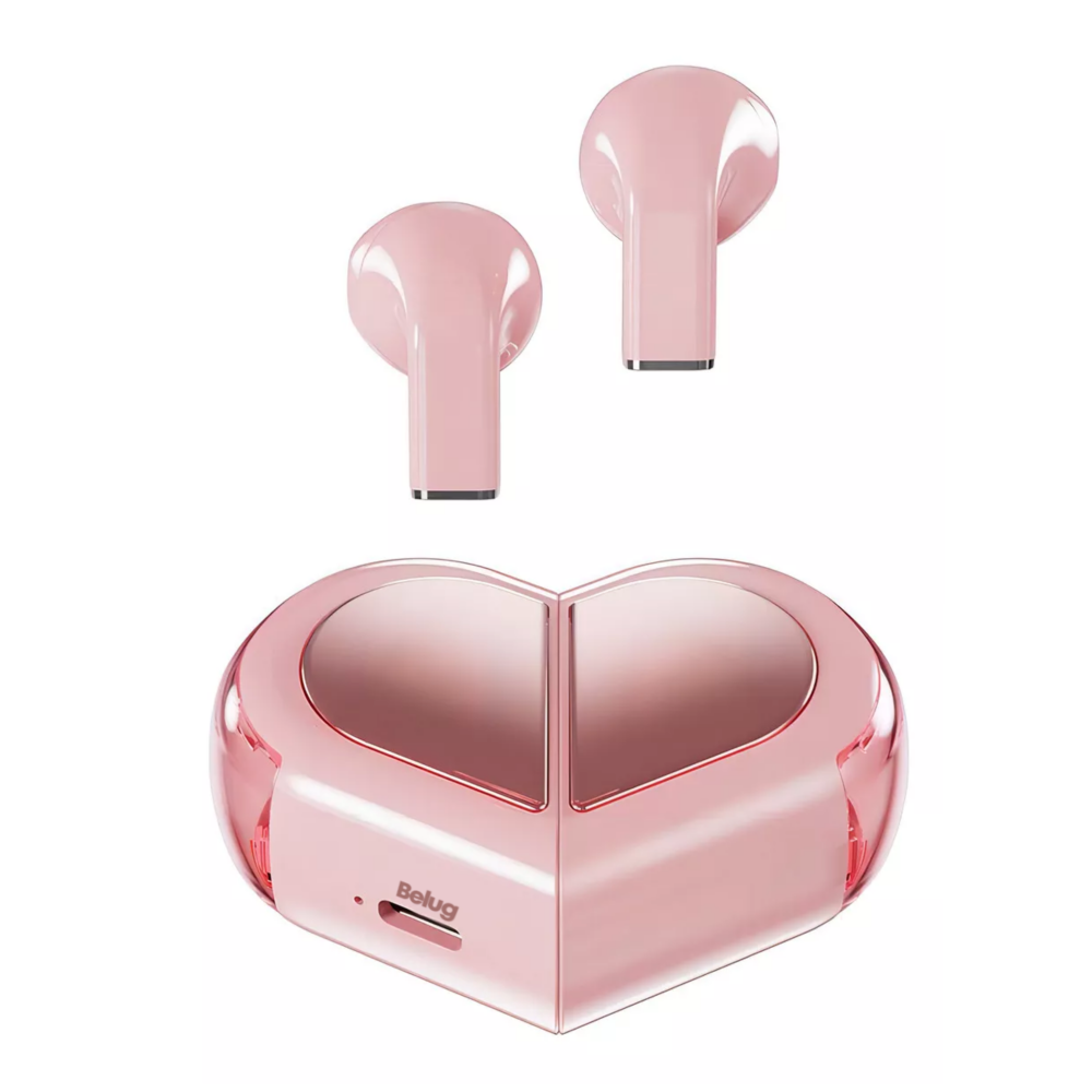 Audífonos Auriculares Bluetooth Inalámbricos Corazón Rosa Belug