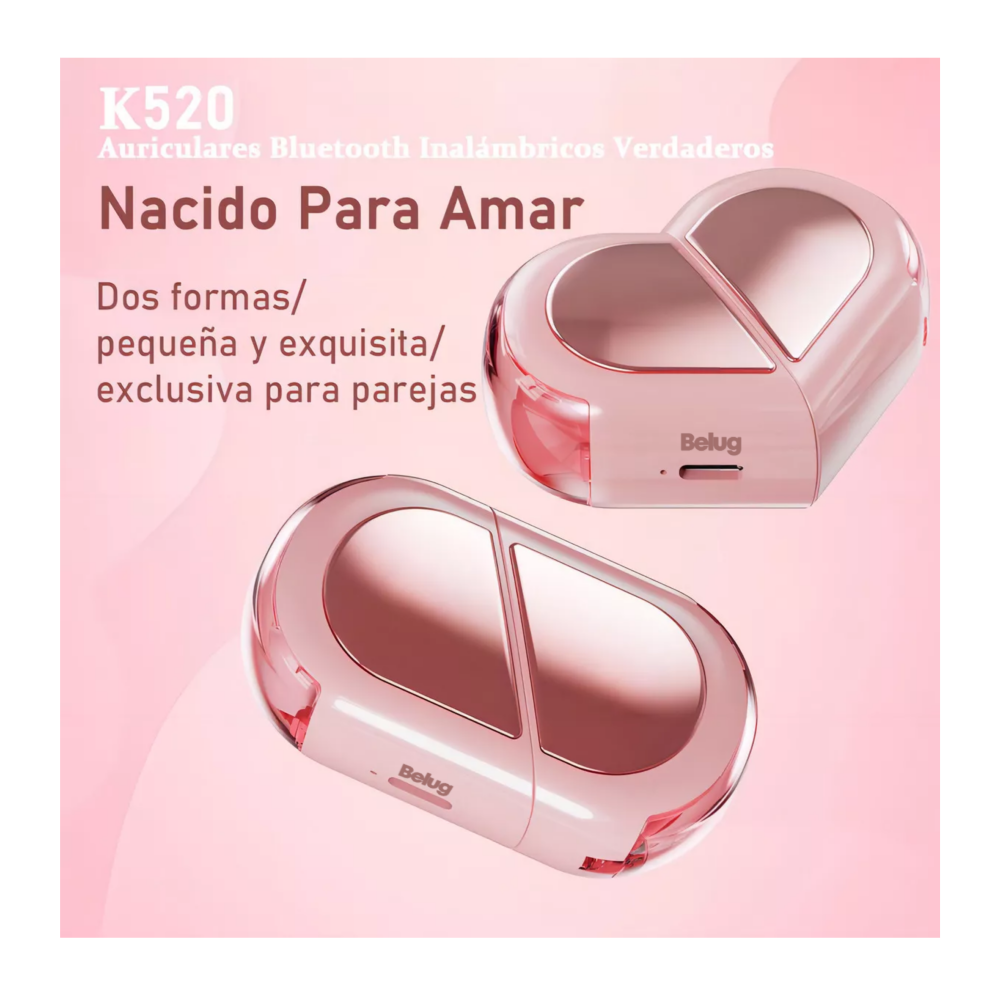 Foto 3 pulgar | Audífonos Auriculares Bluetooth Inalámbricos Corazón Rosa Belug