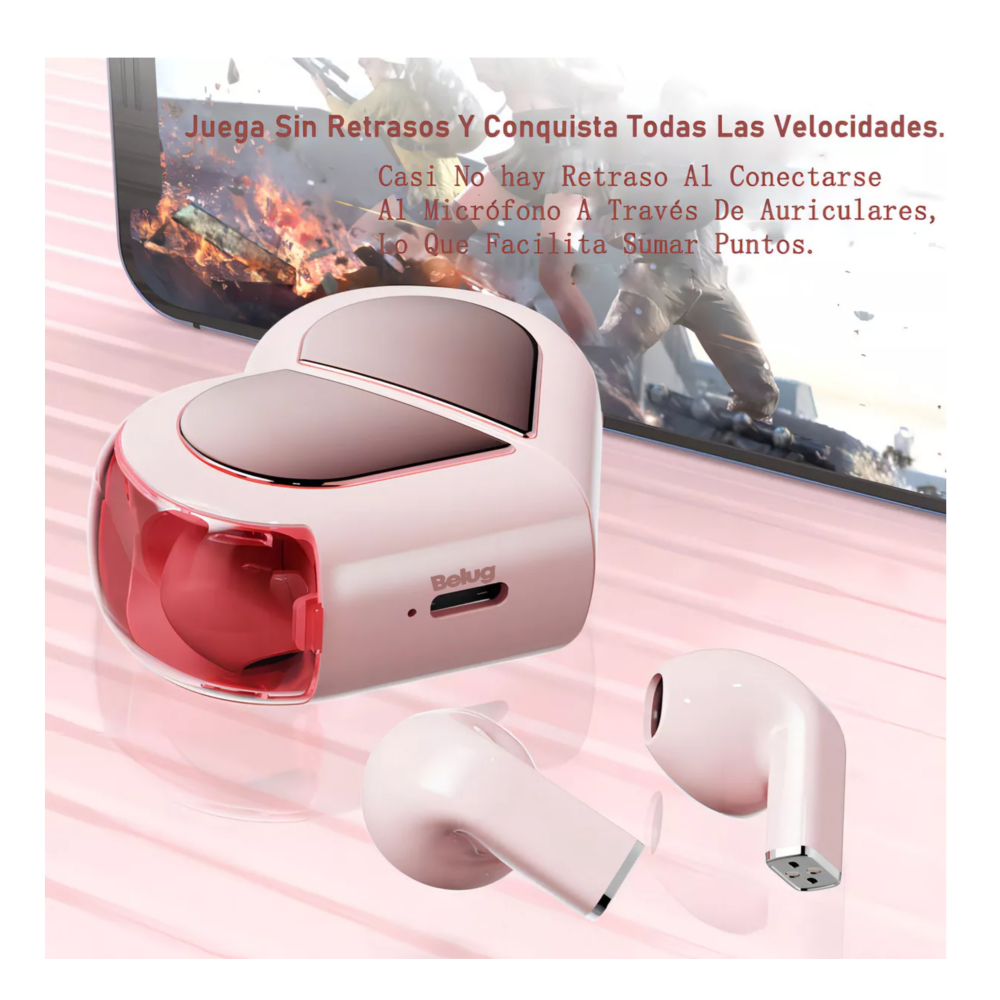 Foto 4 pulgar | Audífonos Auriculares Bluetooth Inalámbricos Corazón Rosa Belug