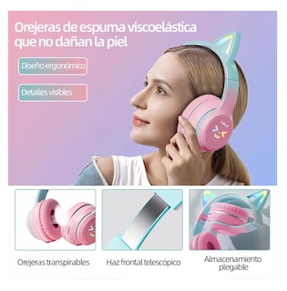 Foto 3 | Audifonos Orejas De Gato Bluetooths Inalambricos Diadema Niños, Rosa
