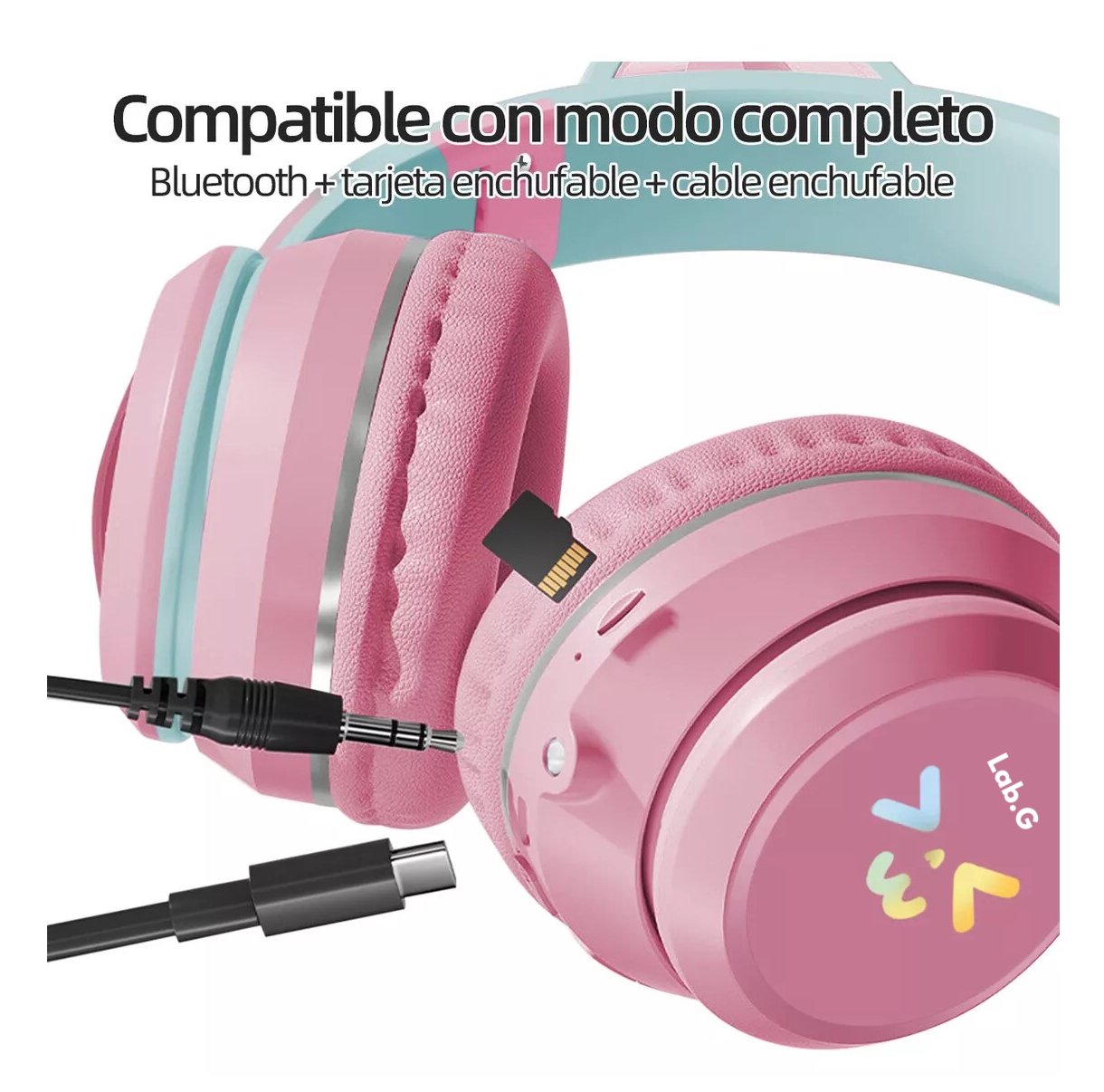 Foto 5 pulgar | Audifonos Orejas De Gato Bluetooths Inalambricos Diadema Niños, Rosa