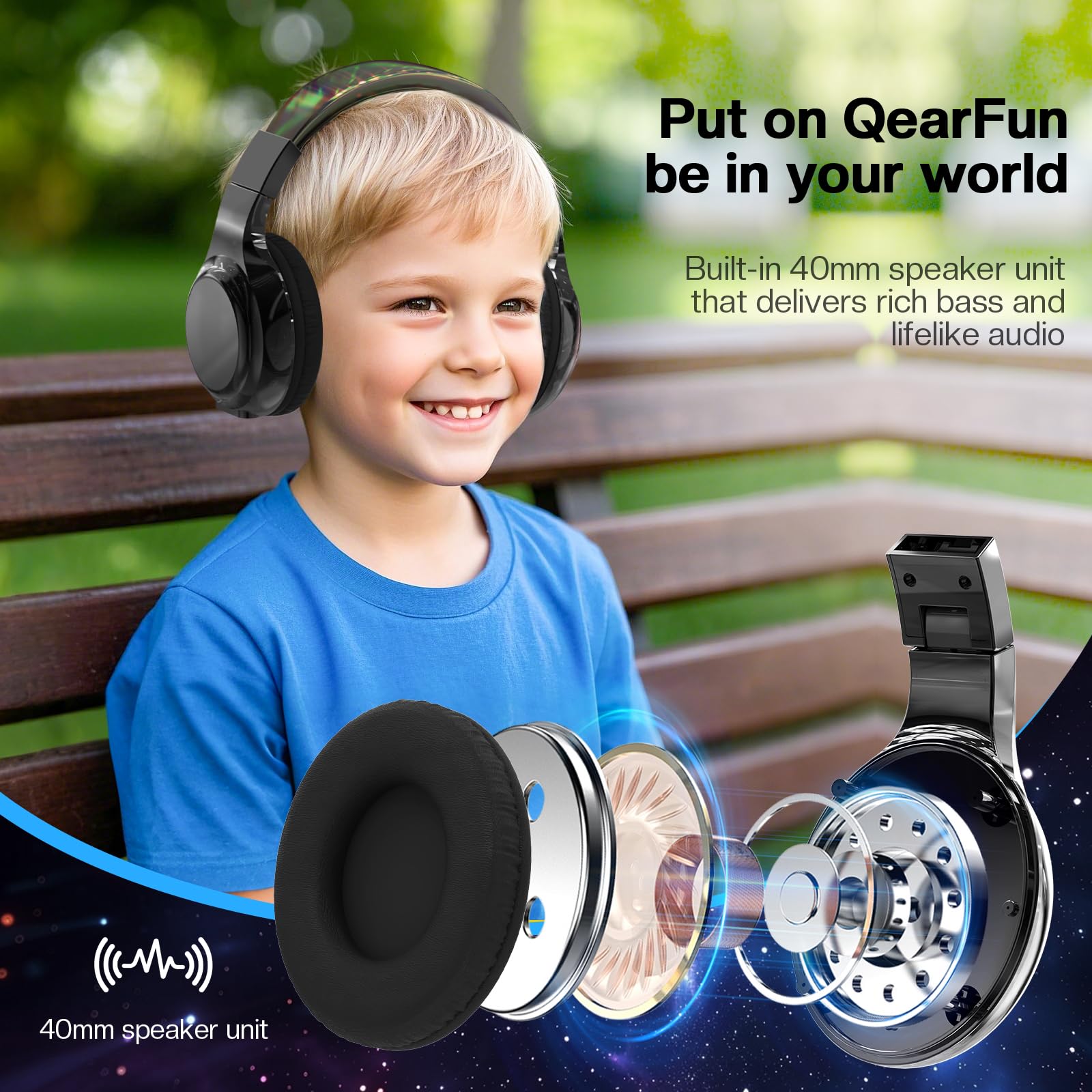 Foto 4 pulgar | Auriculares Bluetooth 5.3 Qearfun Kids Metallic Gradient - Venta Internacional.