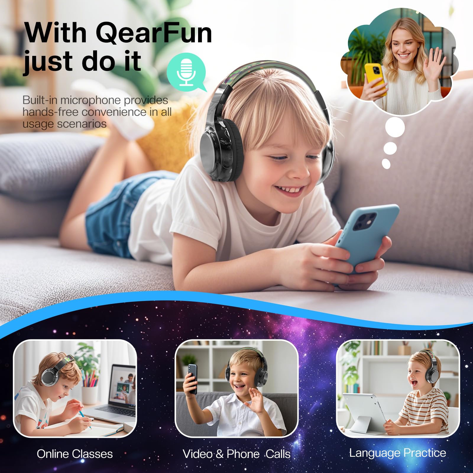 Foto 5 pulgar | Auriculares Bluetooth 5.3 Qearfun Kids Metallic Gradient - Venta Internacional.