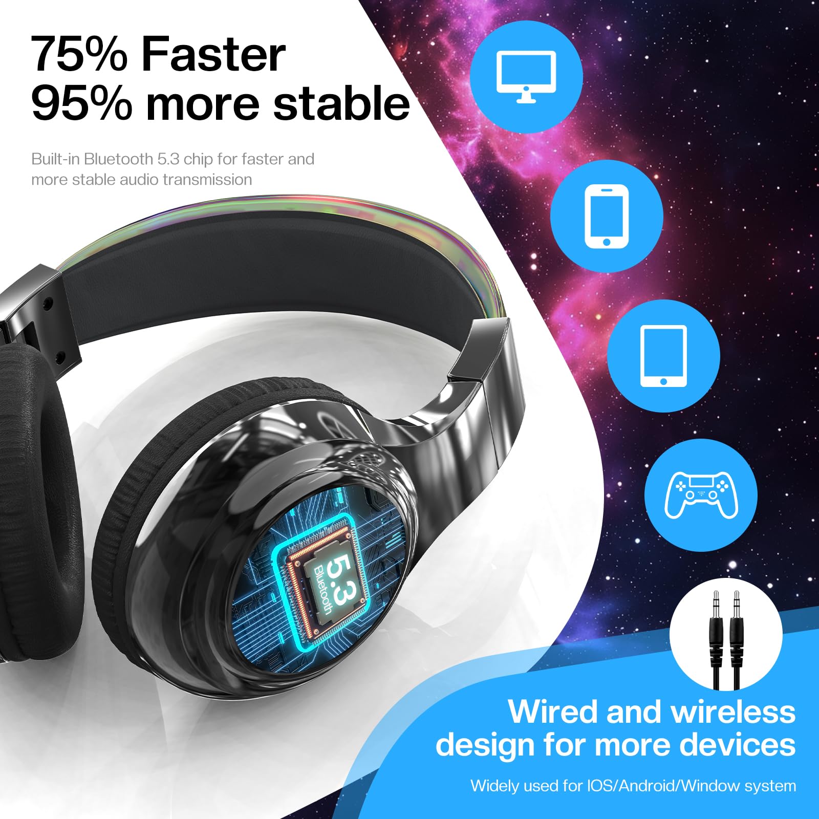 Foto 6 pulgar | Auriculares Bluetooth 5.3 Qearfun Kids Metallic Gradient - Venta Internacional.