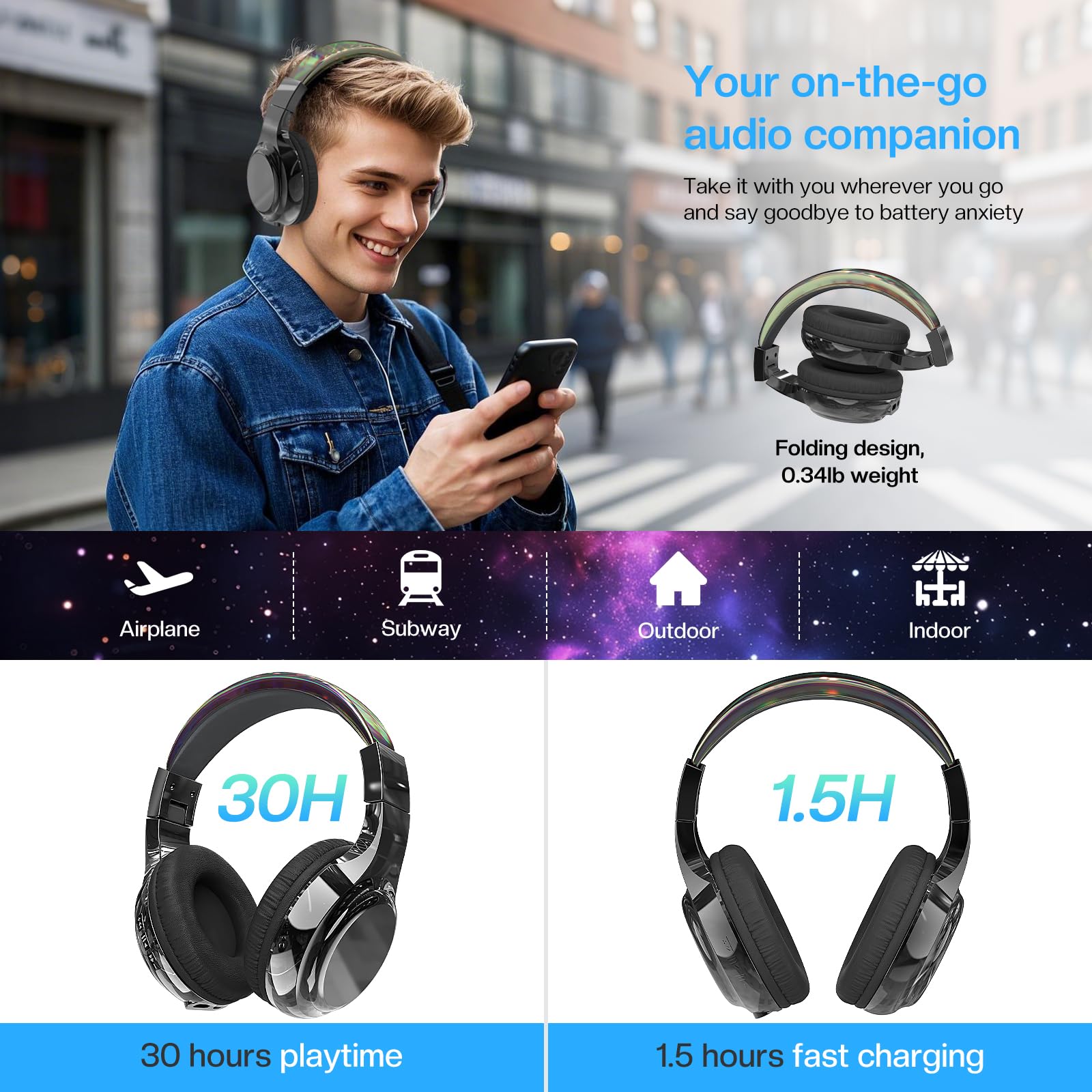 Foto 7 pulgar | Auriculares Bluetooth 5.3 Qearfun Kids Metallic Gradient - Venta Internacional.