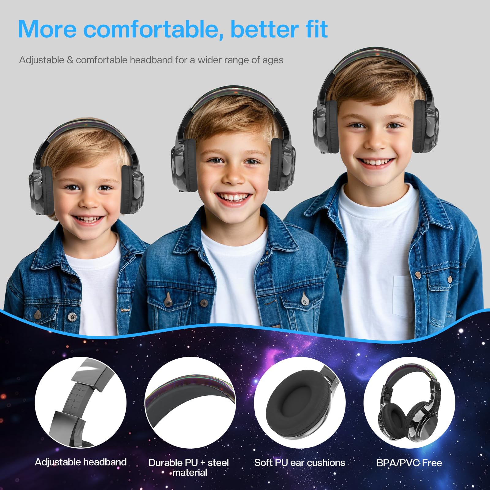 Foto 8 pulgar | Auriculares Bluetooth 5.3 Qearfun Kids Metallic Gradient - Venta Internacional.