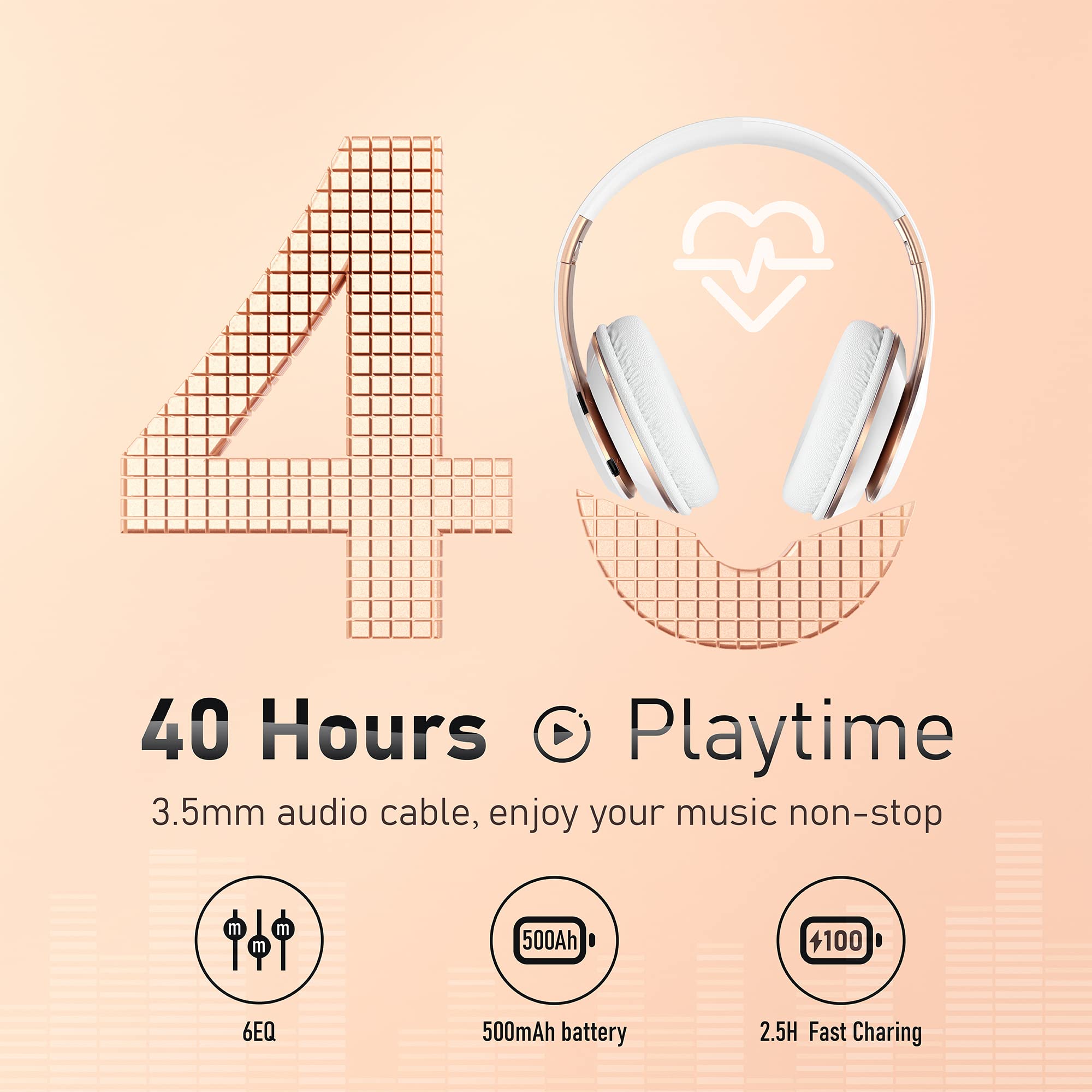 Foto 3 pulgar | Auriculares Bluetooth Falebare 6s Para Colocar Sobre Las Orejas, 40 Horas De Reproducción, Color Blanco - Venta I