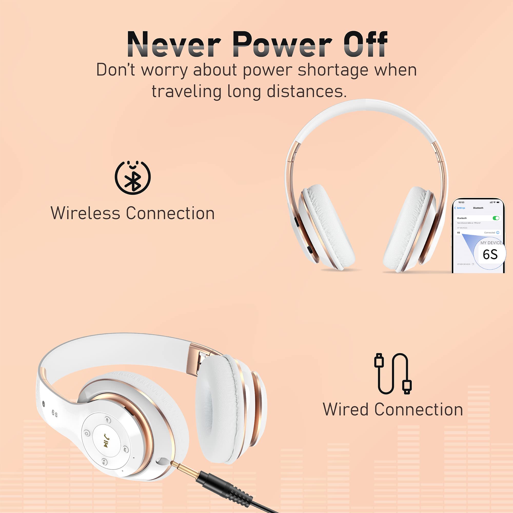 Foto 5 pulgar | Auriculares Bluetooth Falebare 6s Para Colocar Sobre Las Orejas, 40 Horas De Reproducción, Color Blanco - Venta I