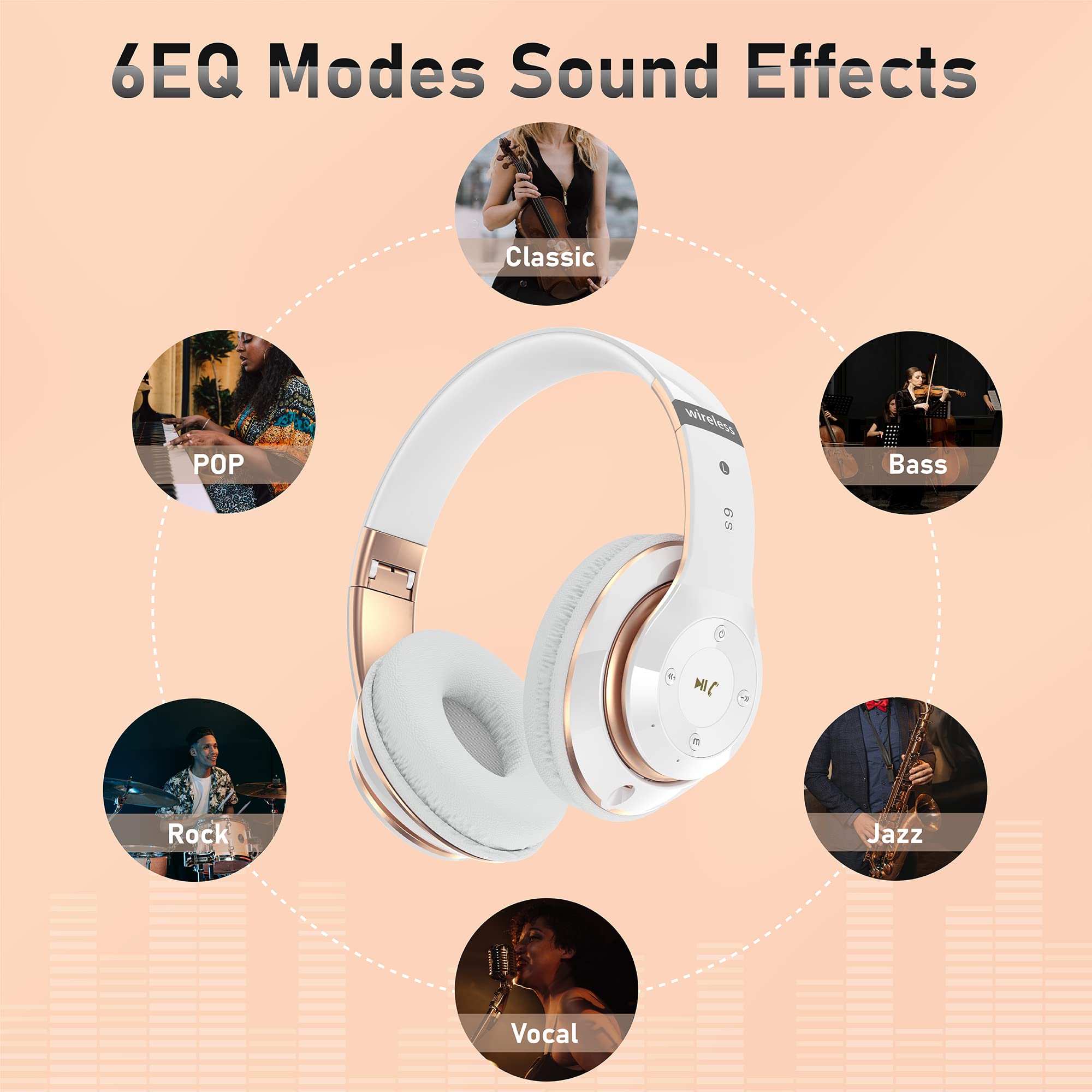 Foto 6 pulgar | Auriculares Bluetooth Falebare 6s Para Colocar Sobre Las Orejas, 40 Horas De Reproducción, Color Blanco - Venta I