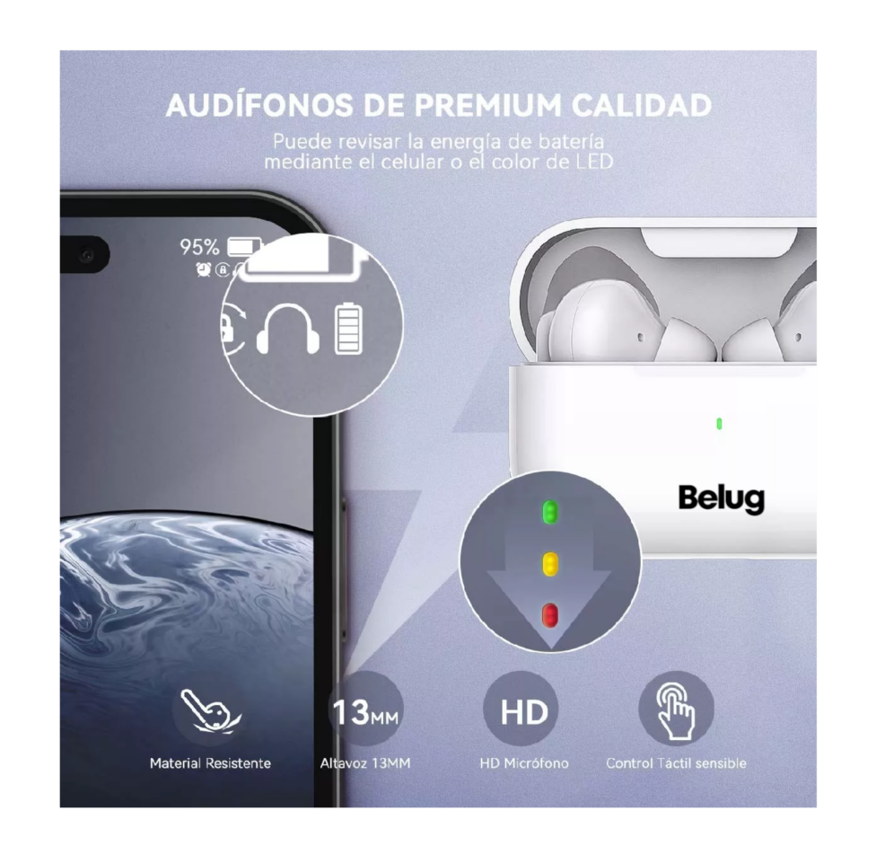 Foto 3 pulgar | Audífonos Inalámbricos Mini Micrófono Para Ios Android Bt5.3 Blanco Belug