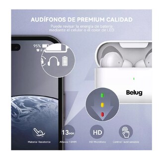 Foto 2 | Audífonos Inalámbricos Mini Micrófono Para Ios Android Bt5.3 Blanco Belug