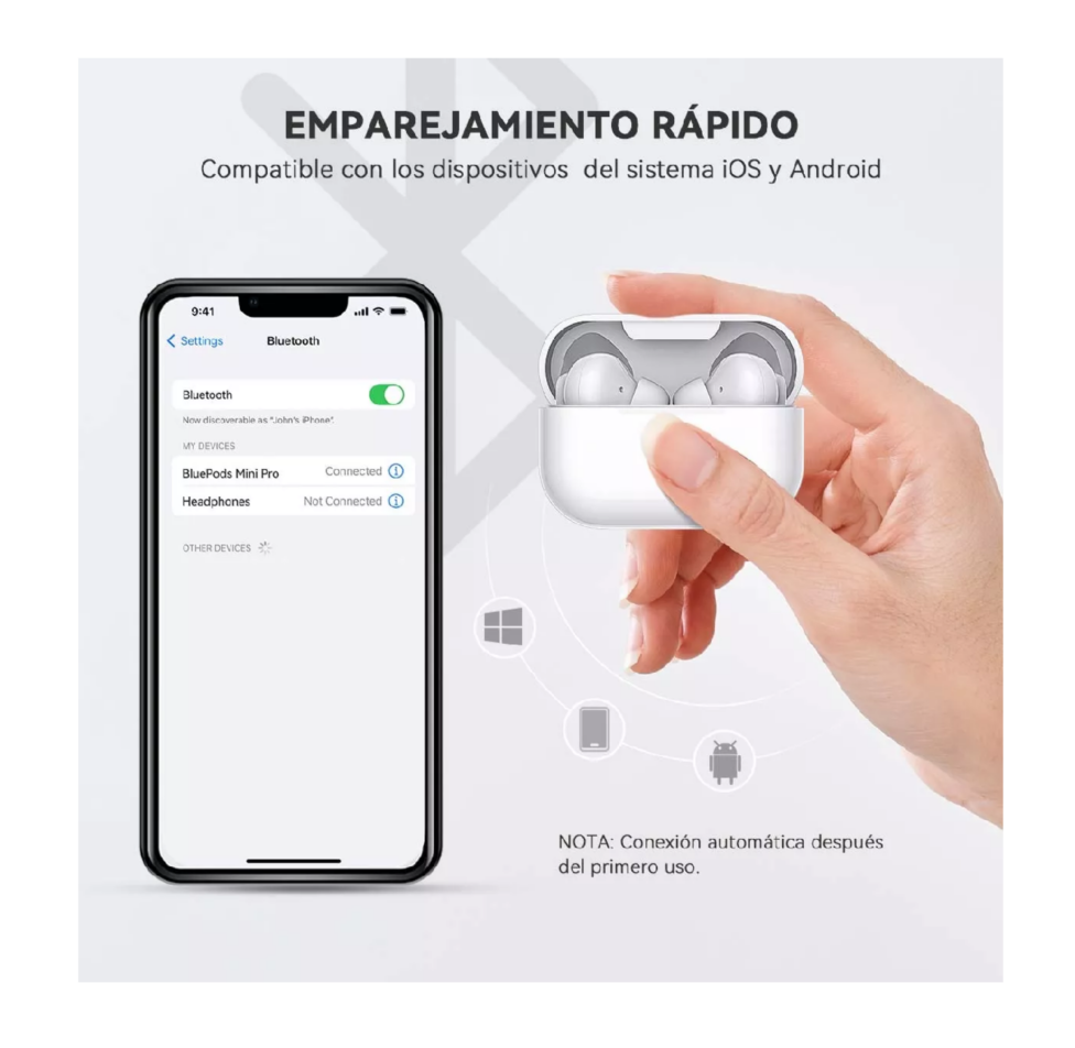 Foto 5 pulgar | Audífonos Inalámbricos Mini Micrófono Para Ios Android Bt5.3 Blanco Belug