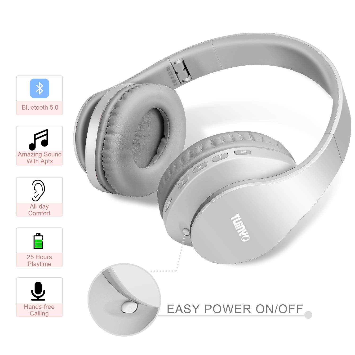 Foto 6 pulgar | Auriculares Inalámbricos Tuinyo Over Ear Bluetooth Con Micrófono - Gris - Venta Internacional.