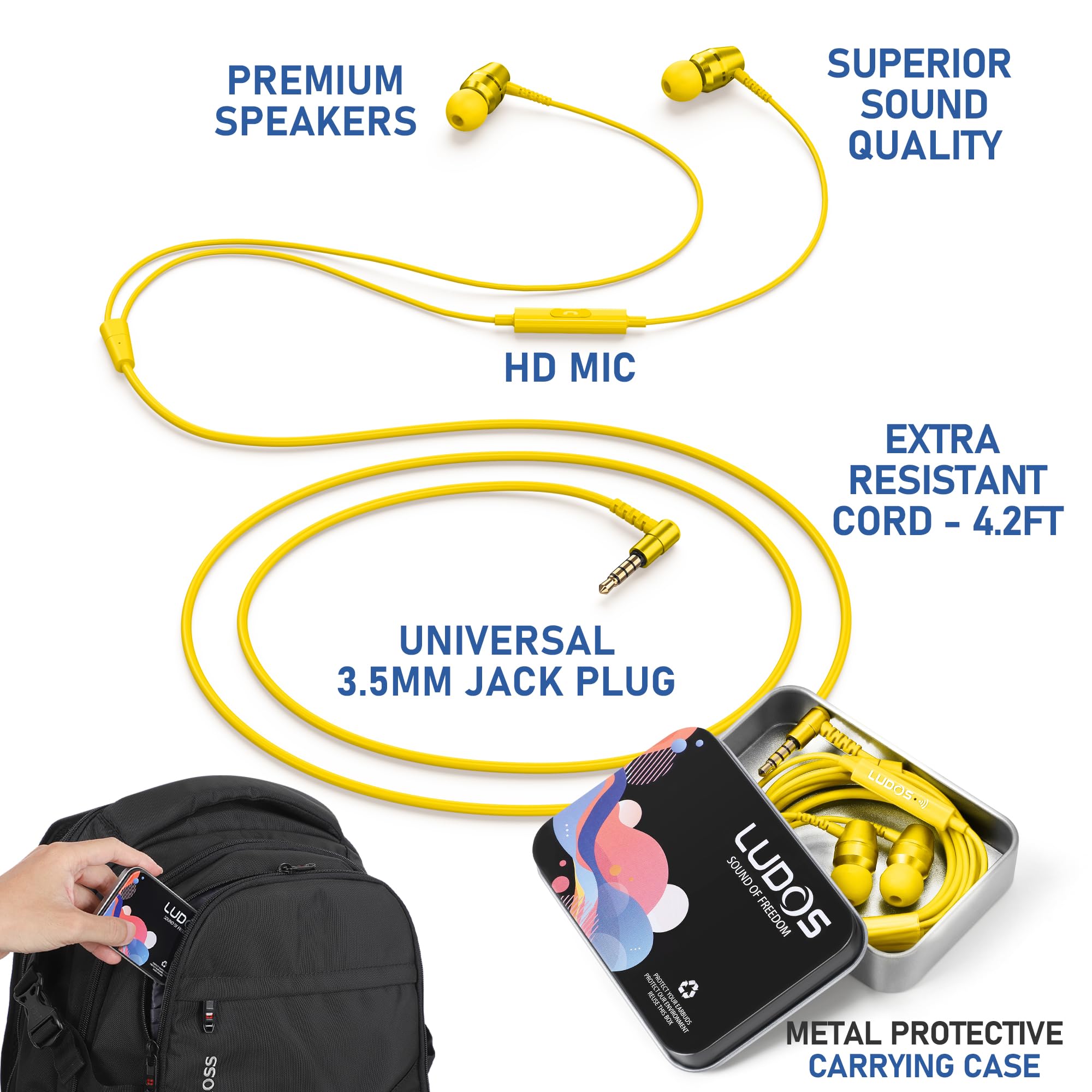 Foto 3 pulgar | Auriculares Con Cable Ludos Omnitone Con Micrófono, Conector De 3,5 Mm, Color Amarillo - Venta Internacional.