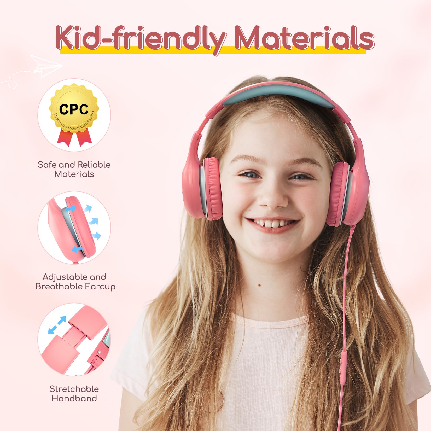 Foto 4 pulgar | Auriculares Earfun Kids Con Cable Y Micrófono 85/94db Rosa - Venta Internacional.