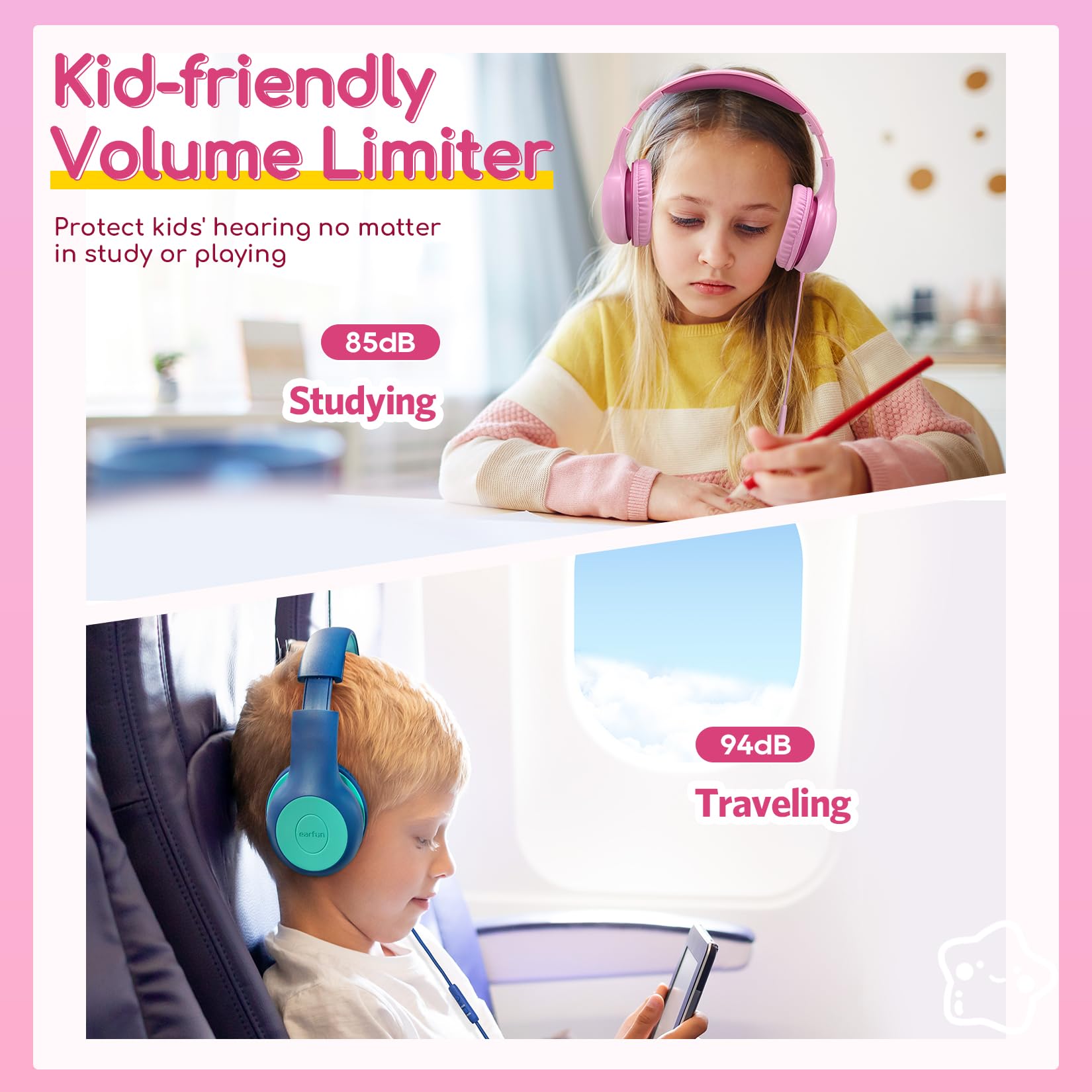 Foto 6 pulgar | Auriculares Earfun Kids Con Cable Y Micrófono 85/94db Rosa - Venta Internacional.