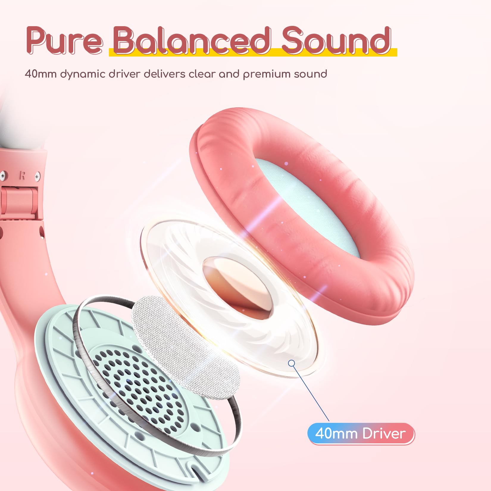 Foto 7 pulgar | Auriculares Earfun Kids Con Cable Y Micrófono 85/94db Rosa - Venta Internacional.