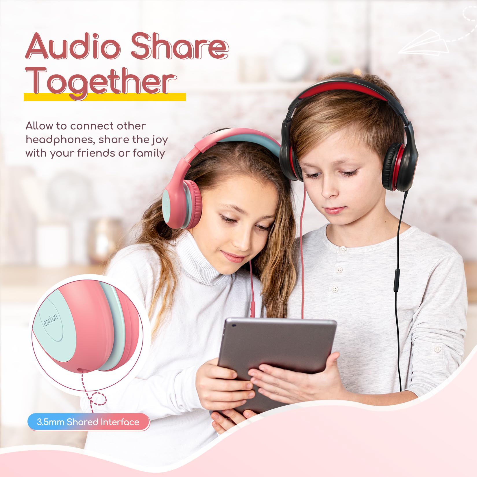 Foto 8 pulgar | Auriculares Earfun Kids Con Cable Y Micrófono 85/94db Rosa - Venta Internacional.